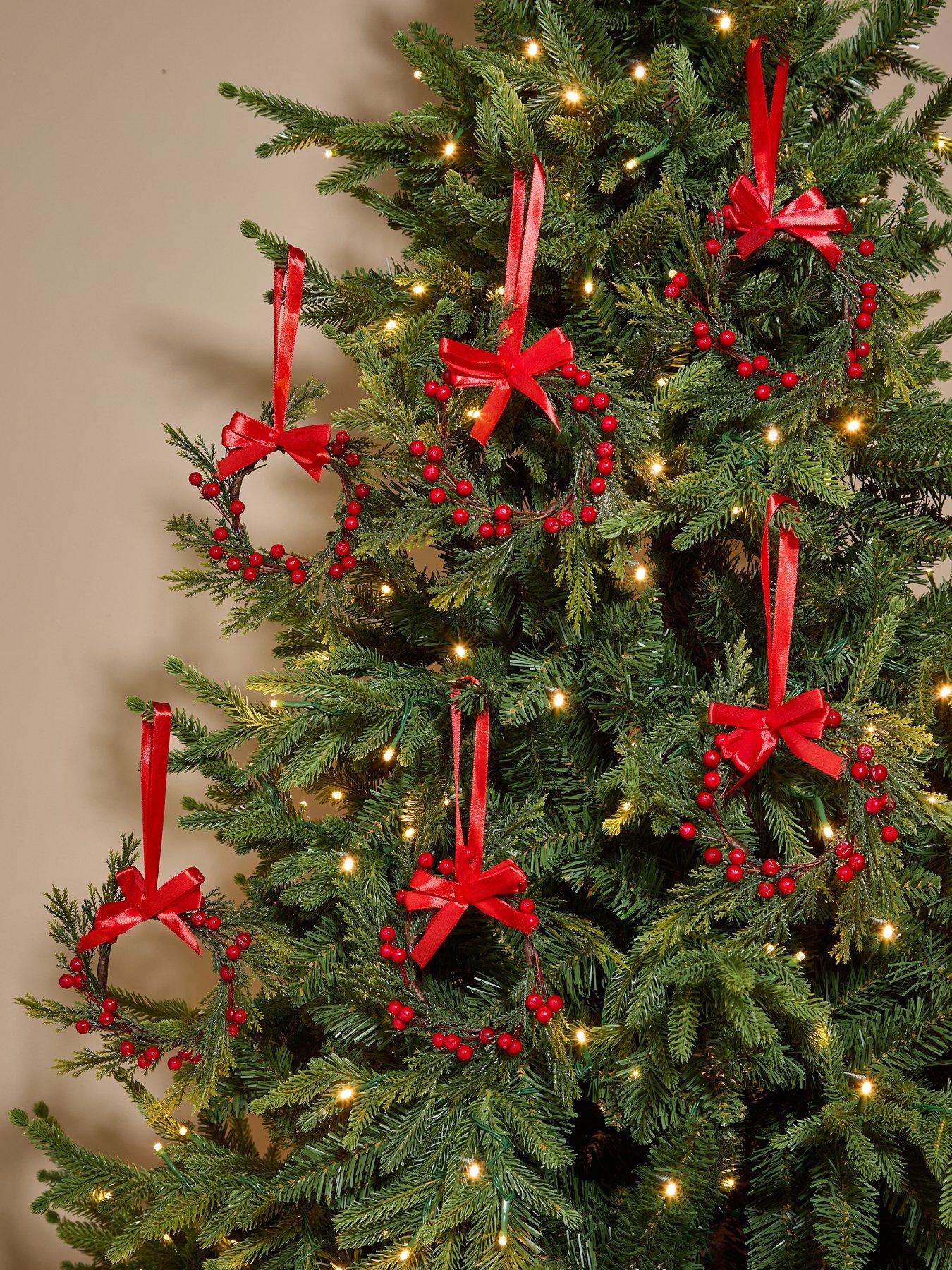 The Very Collection Set of 6 Red Berry Mini Wreath Hanging Christmas Tree Ornaments