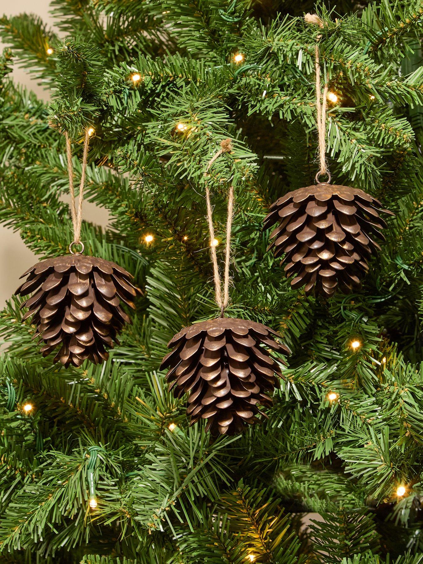 The Very Collection Set of 3 Antique Gold Pinecone Hanging Christmas Tree Decorations