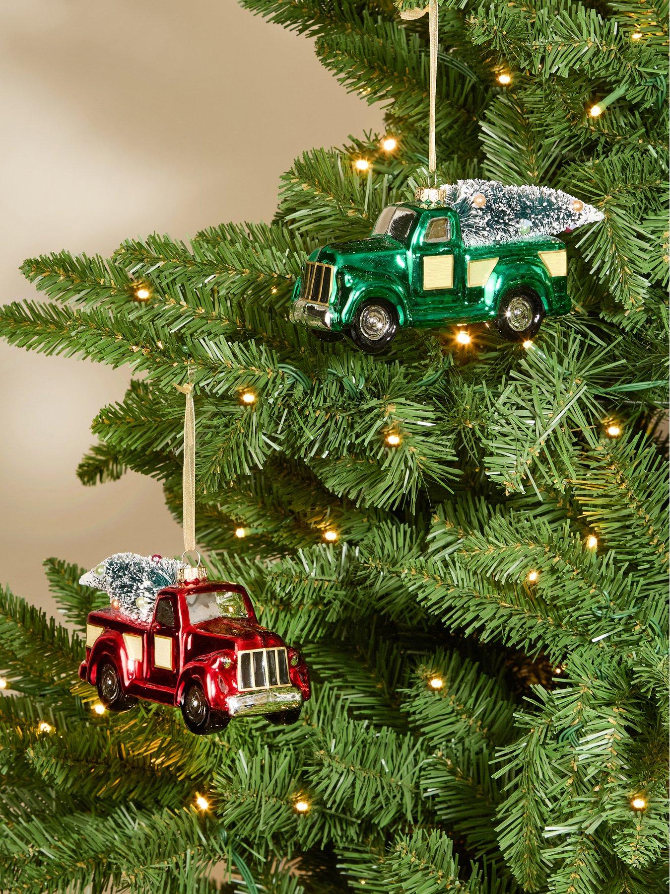 The Very Collection Green and Red Glass Truck Christmas Tree Baubles