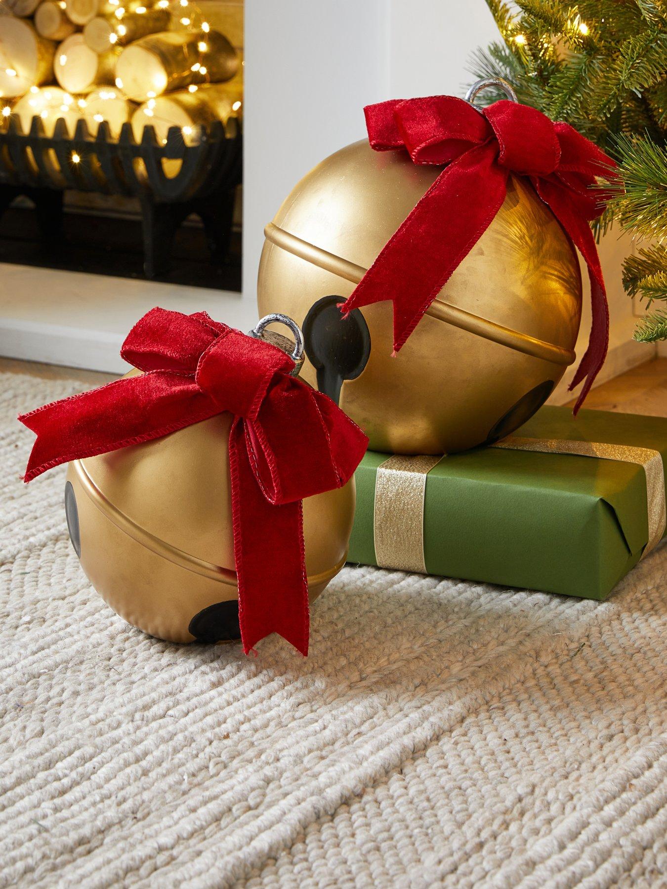 The Very Collection Set of 2 Plastic Christmas Bell Ornament Decorations - Gold