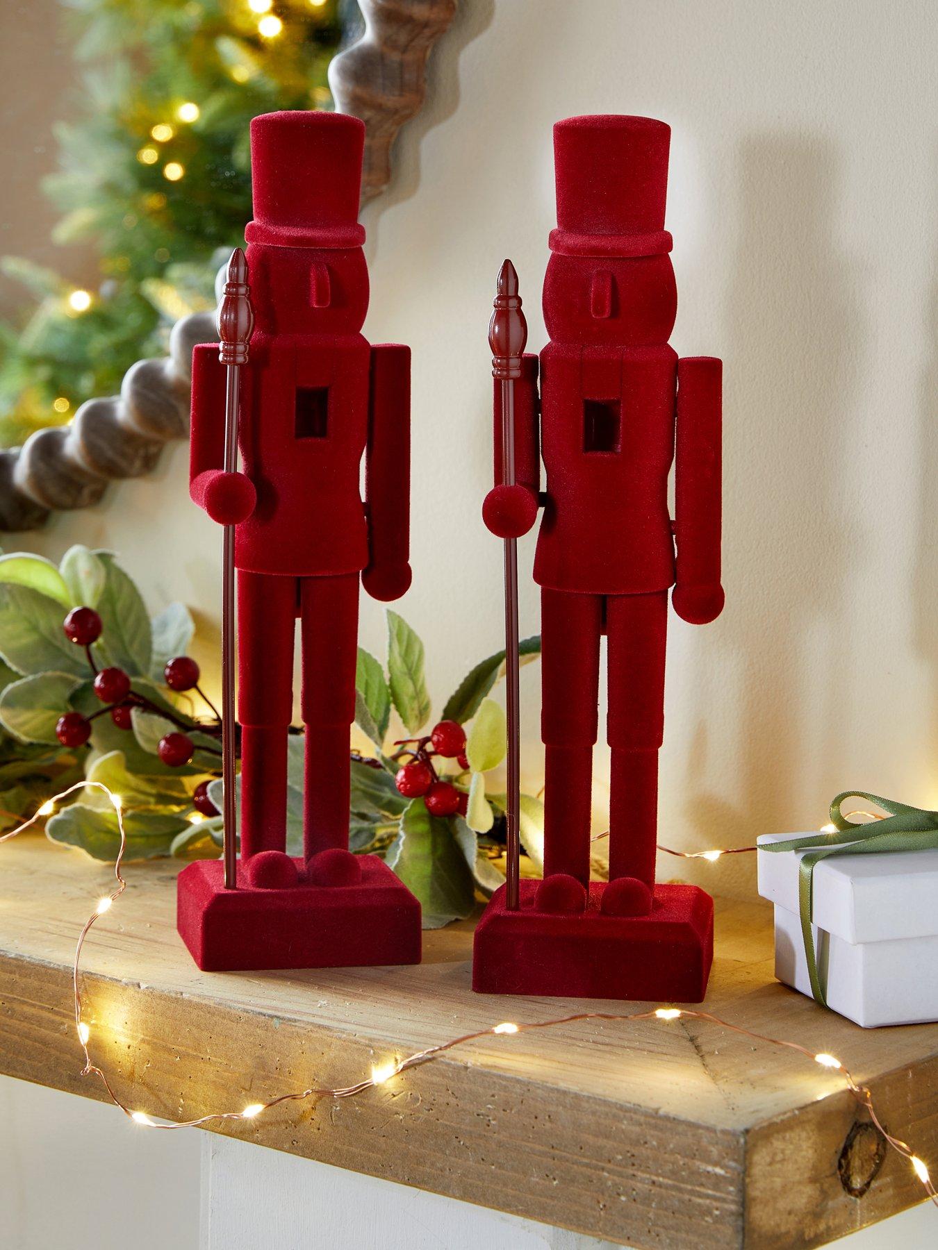 The Very Collection Set Of 2 Flocked Nutcracker Christmas Decorations - 28 Cm in Red