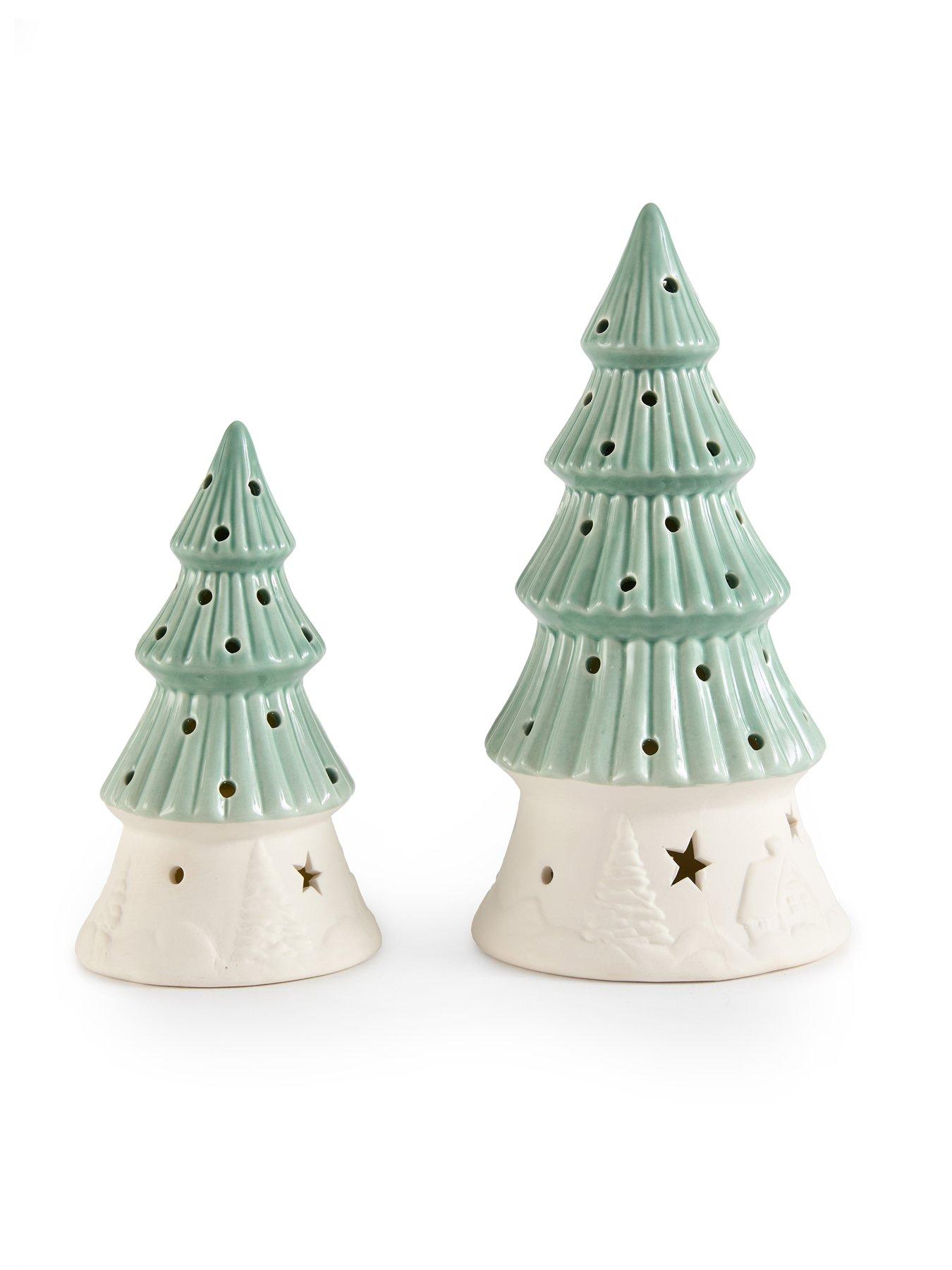 Image 2 of 7 of The Very Collection Set Of 2 Light Up Ceramic&nbsp;Christmas&nbsp;Trees