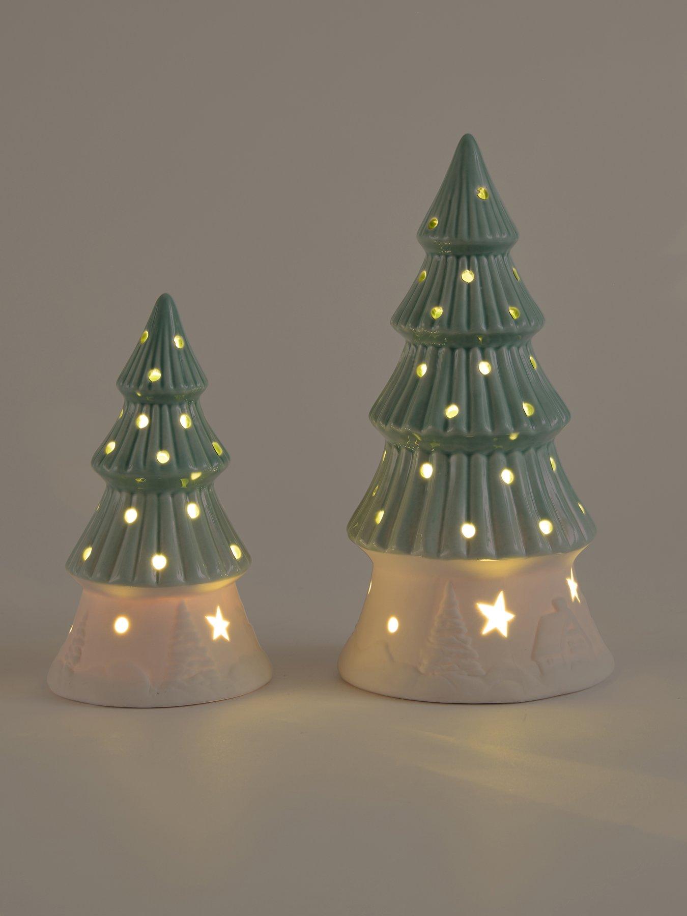 Image 3 of 7 of The Very Collection Set Of 2 Light Up Ceramic&nbsp;Christmas&nbsp;Trees