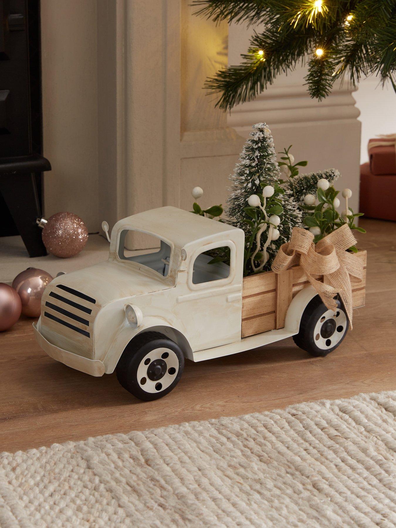 Image 1 of 7 of The Very Collection White&nbsp;Metal&nbsp;Truck Loading a Christmas Tree - Light Up Decoration