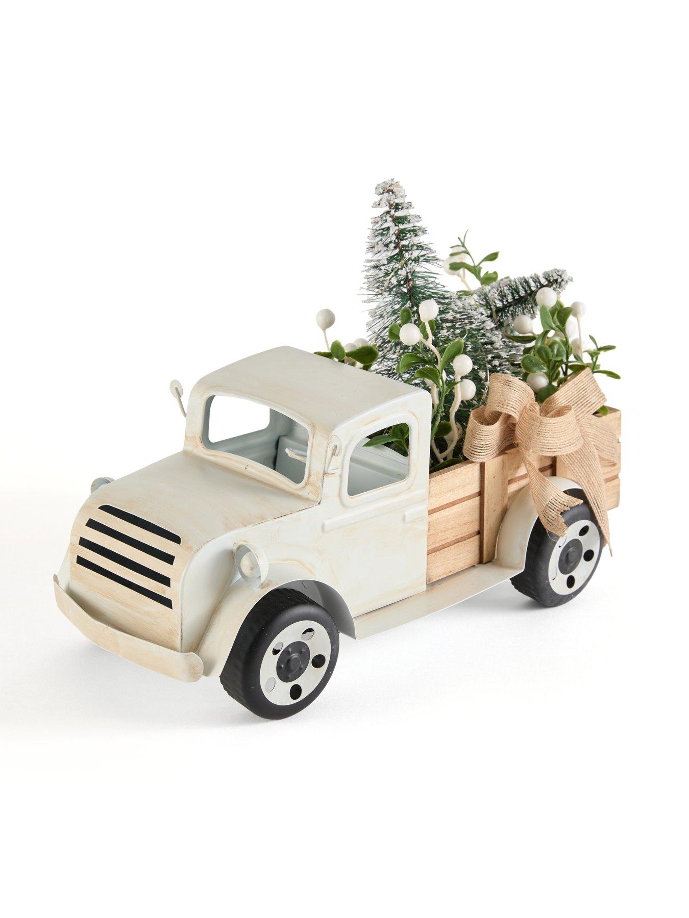 Image 3 of 7 of The Very Collection White&nbsp;Metal&nbsp;Truck Loading a Christmas Tree - Light Up Decoration