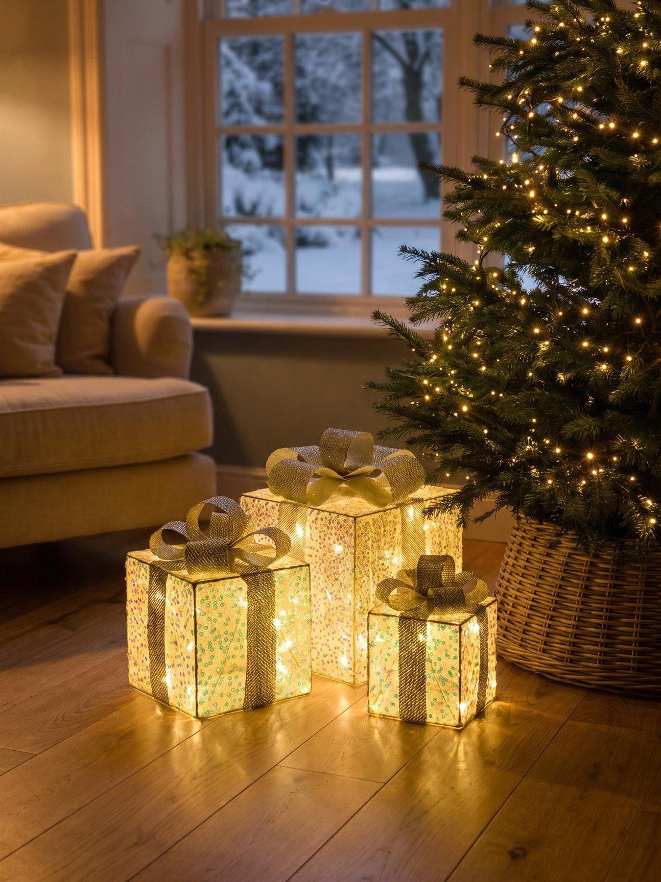 Image 1 of 7 of The Very Collection Set Of 3 LED Gift Box Christmas Decorations