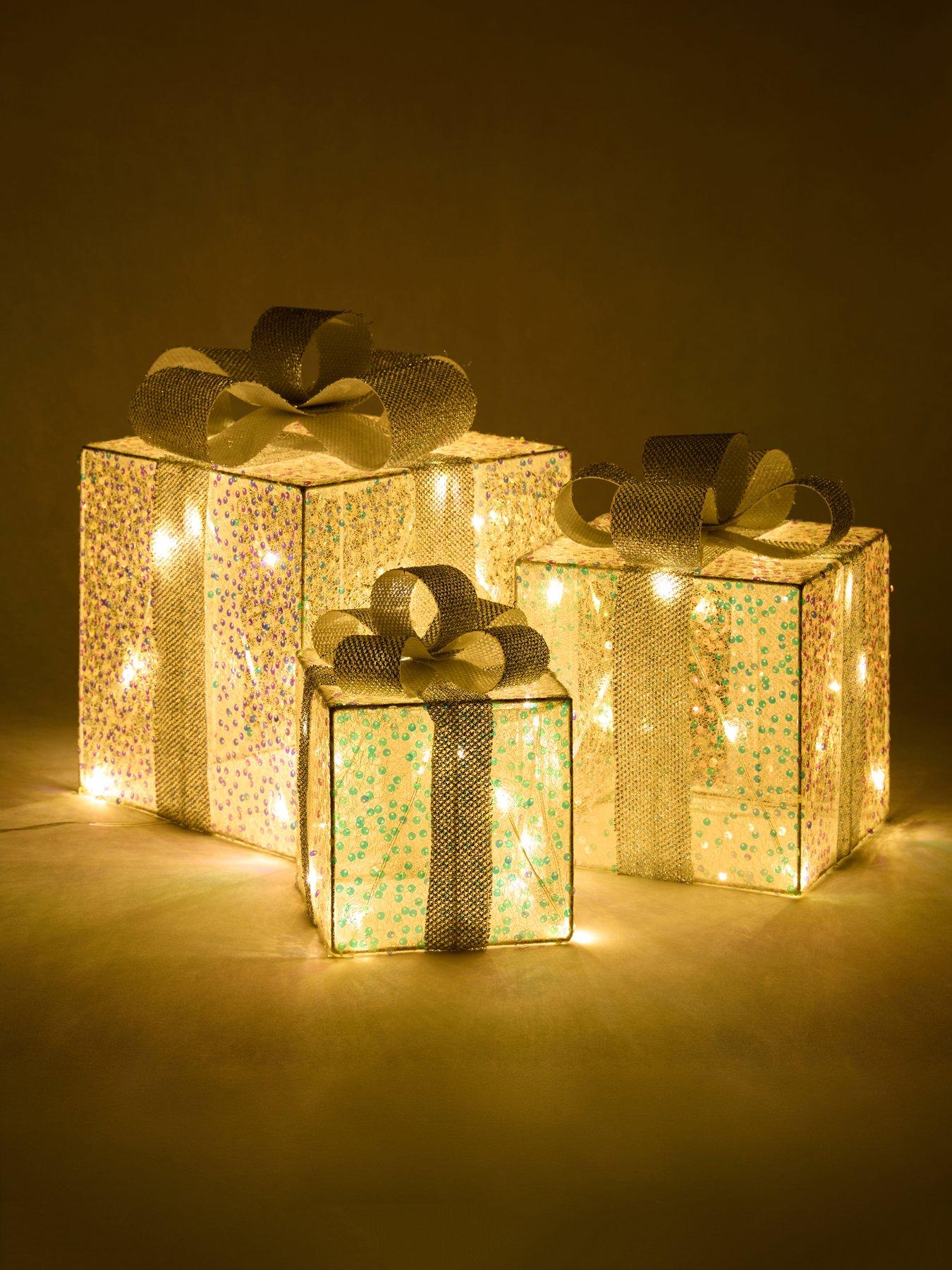 Image 3 of 7 of The Very Collection Set Of 3 LED Gift Box Christmas Decorations