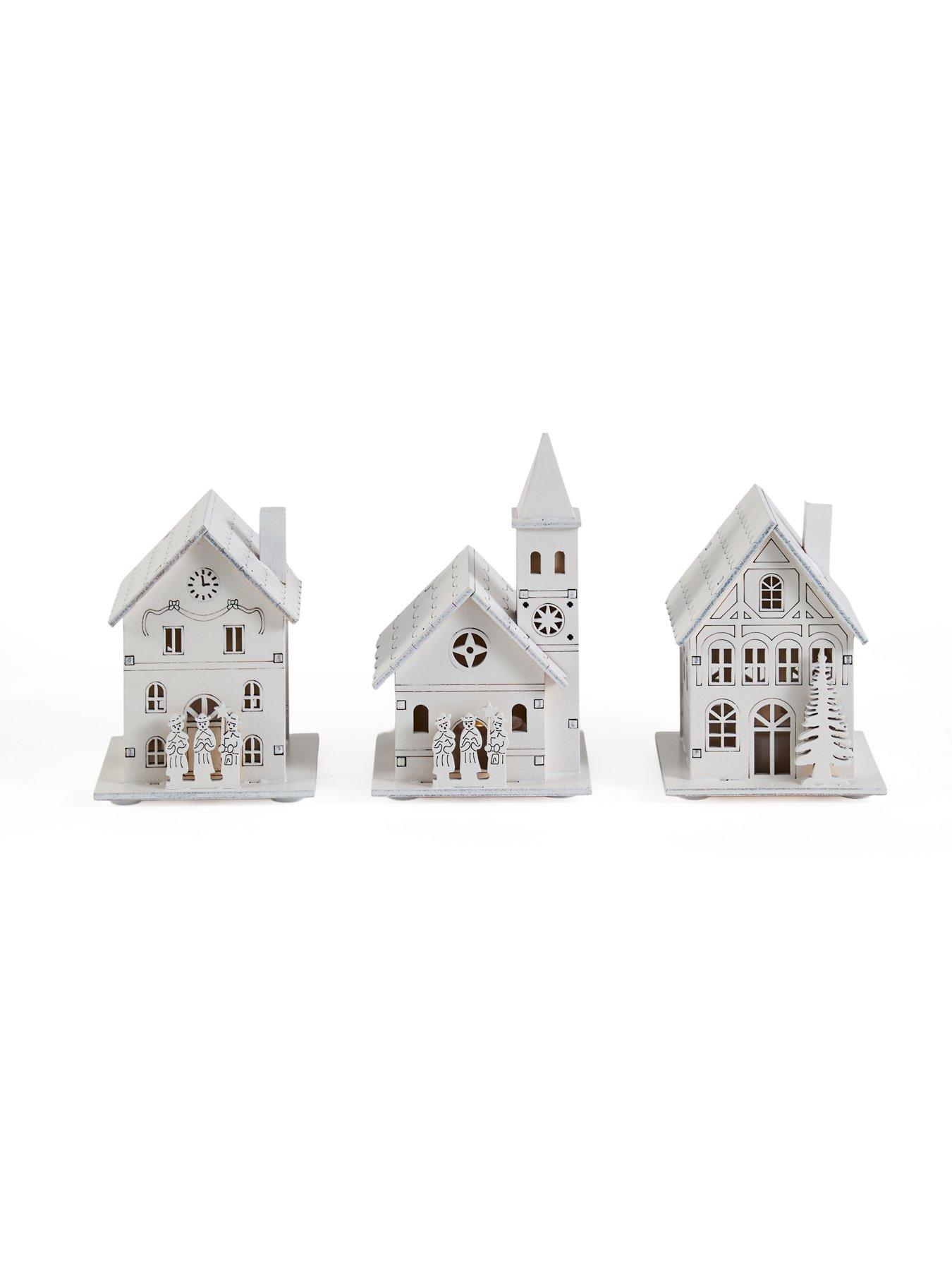 Image 2 of 7 of The Very Collection Set of 3 LED Wooden House Christmas Decorations