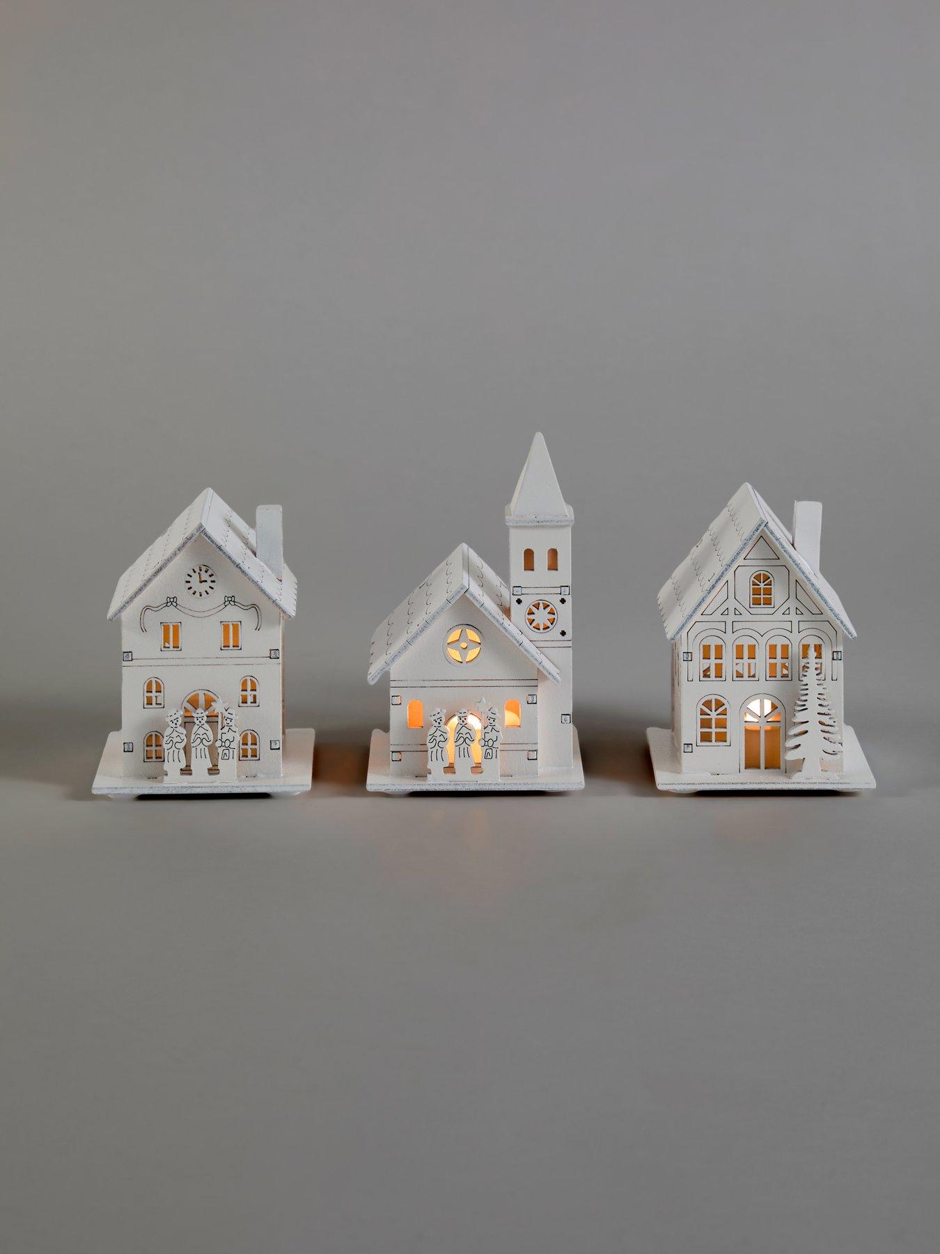 Image 3 of 7 of The Very Collection Set of 3 LED Wooden House Christmas Decorations