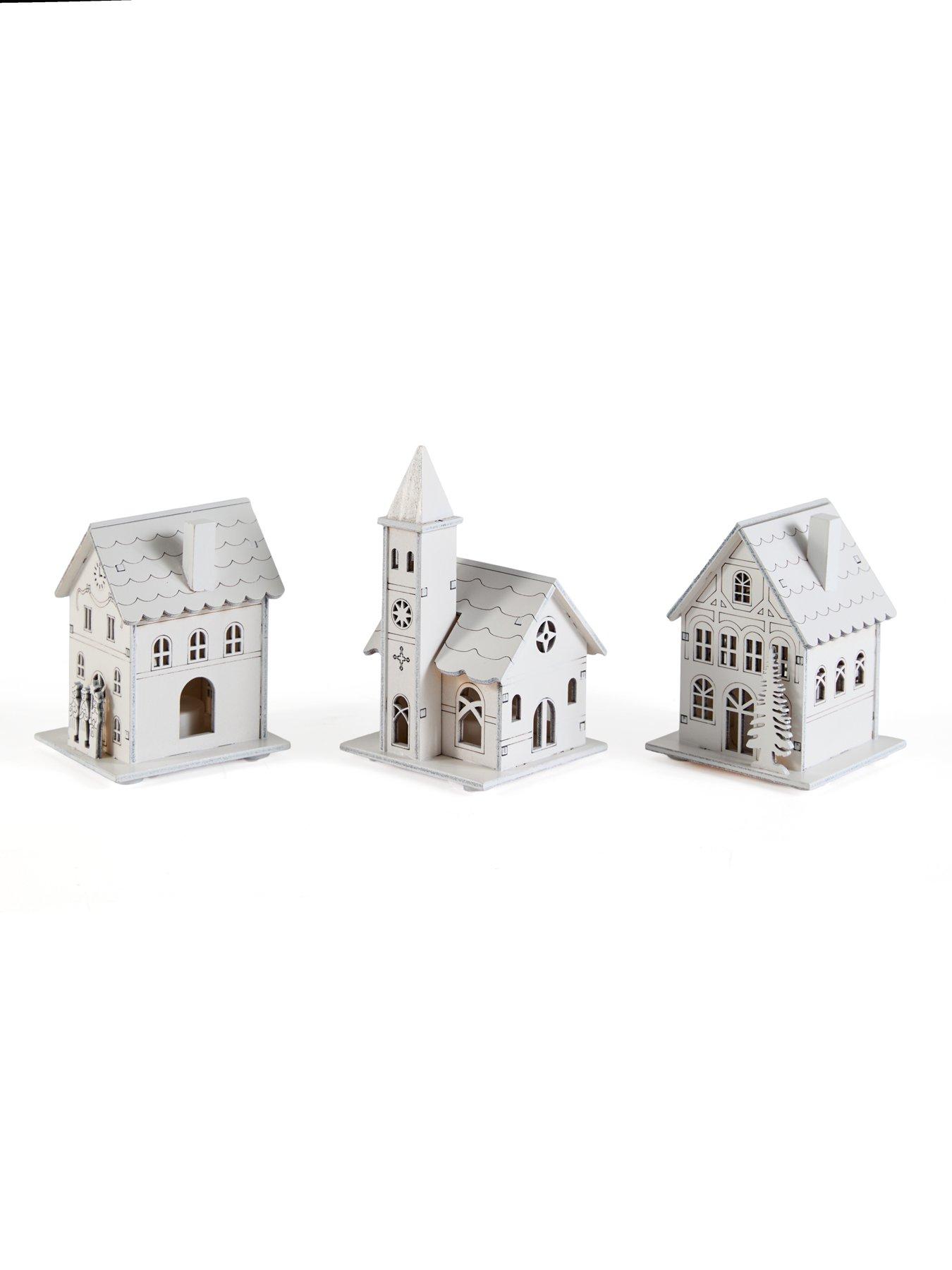 Image 4 of 7 of The Very Collection Set of 3 LED Wooden House Christmas Decorations