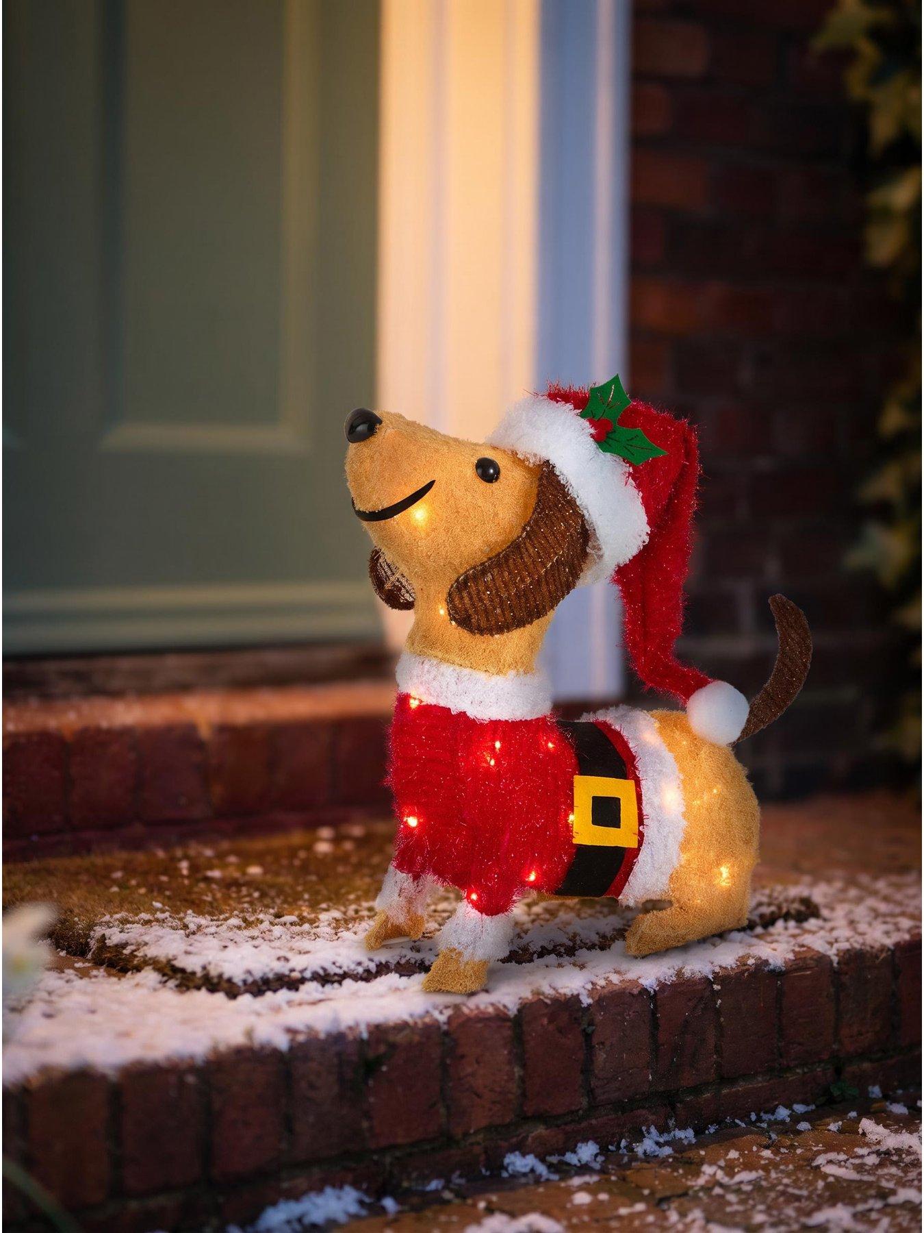 The Very Collection LED Dachshund with Santa Hat Outdoor Christmas Decoration - 38 cm