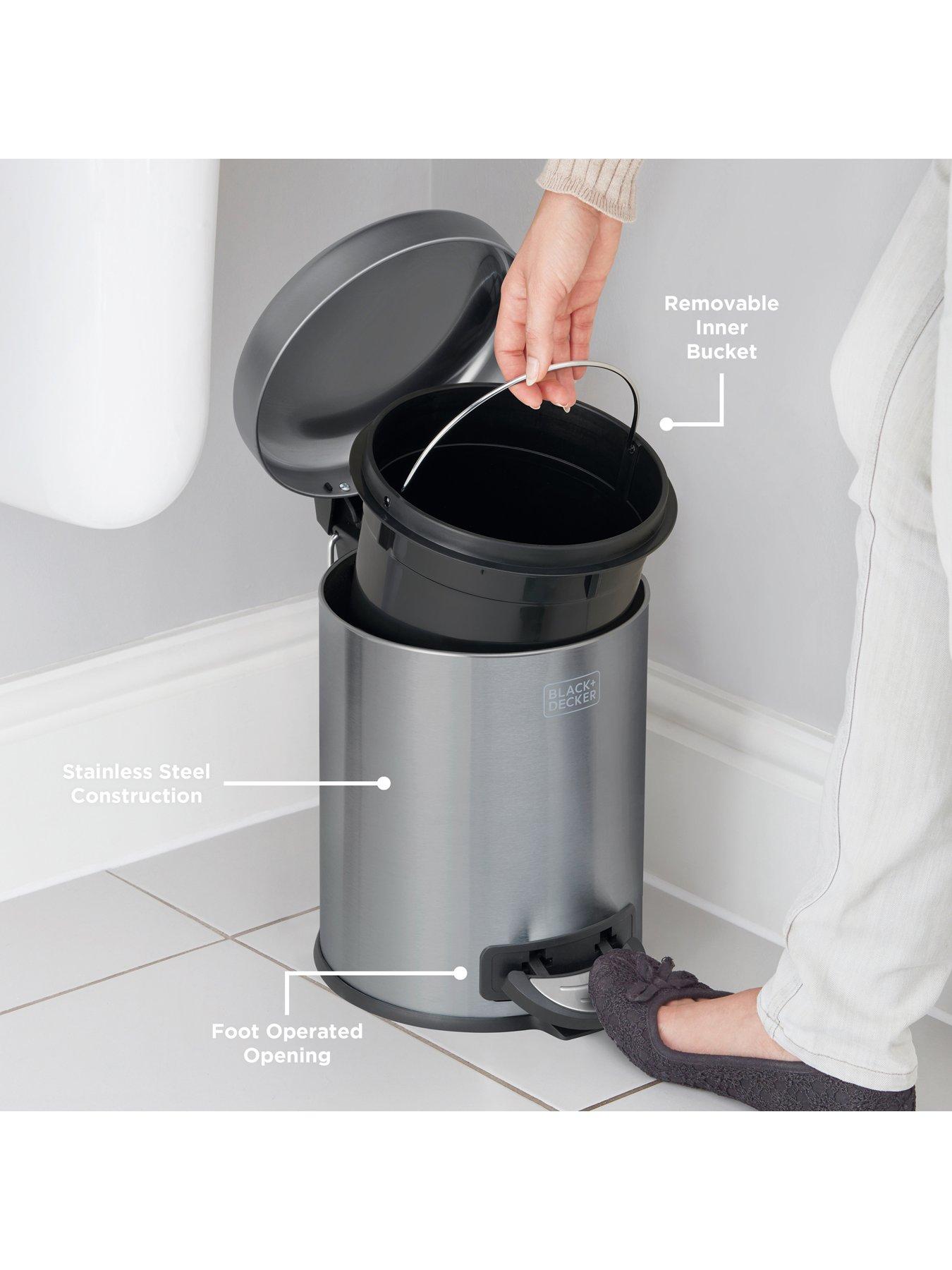 black-decker-bd-5l-dome-lid-pedal-bin-dark-stainless-steeloutfit