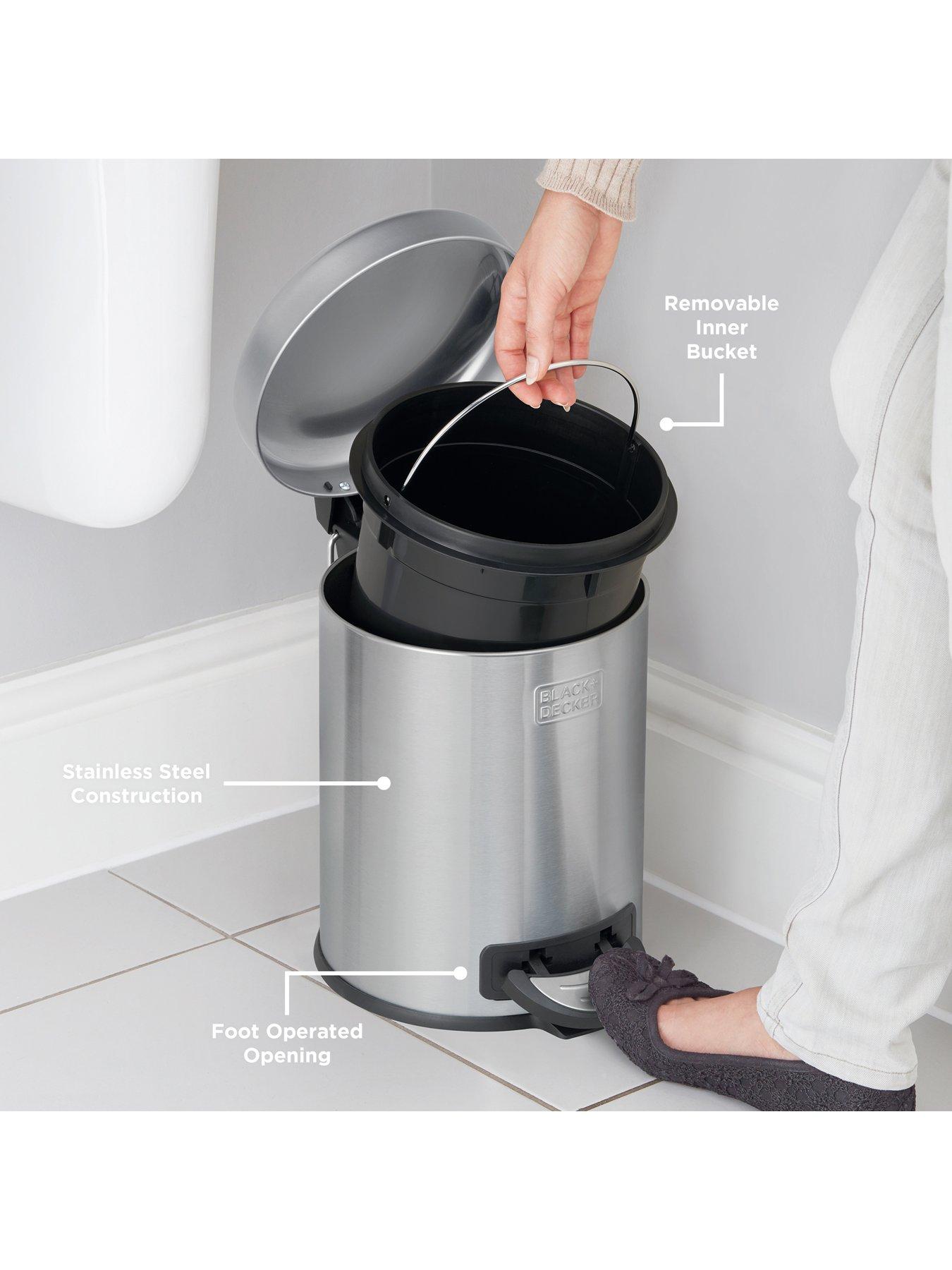 black-decker-bd-5l-dome-lid-pedal-bin-stainless-steeloutfit