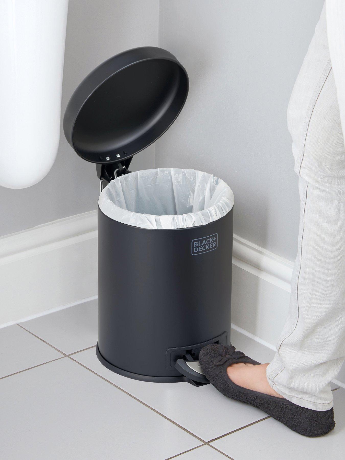black-decker-bd-5l-dome-lid-pedal-bin-matt-blackback
