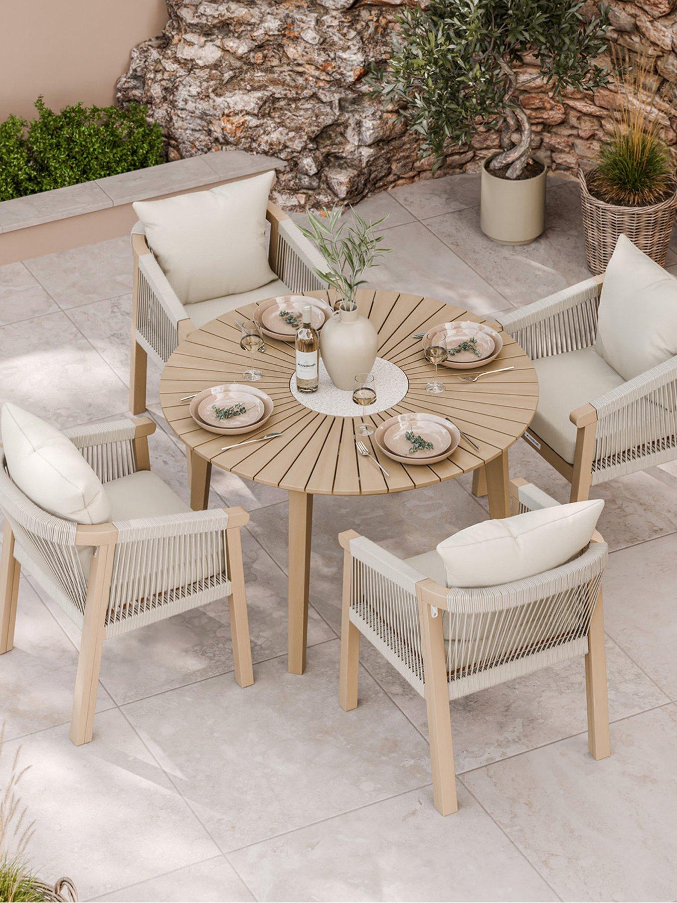 Royalcraft Roma 4-Seater Round Sunray Table with Terrazzo and 4 Chairs