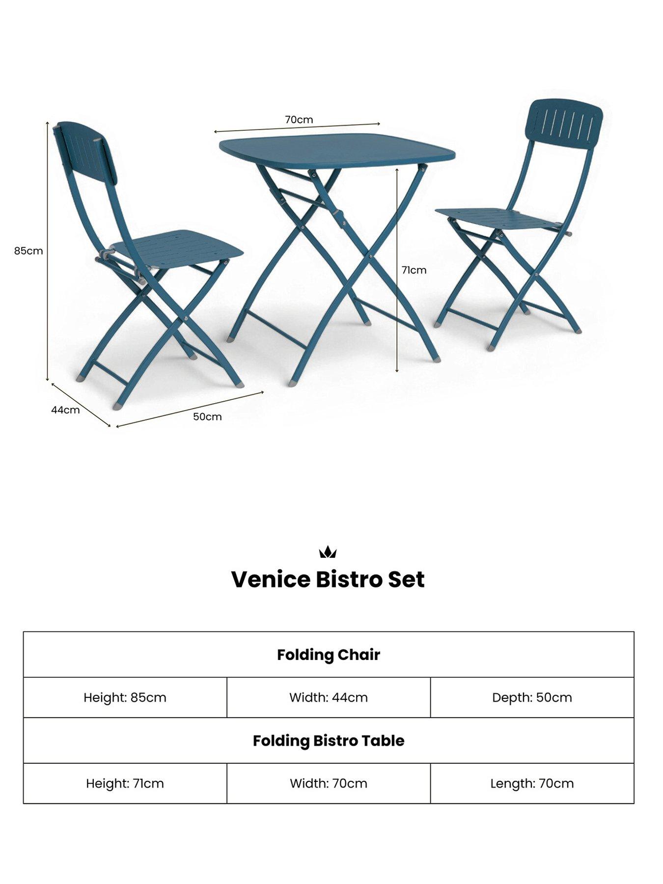 Image 4 of 5 of Venice Folding&nbsp;Bistro Set - Caribbean&nbsp;Blue
