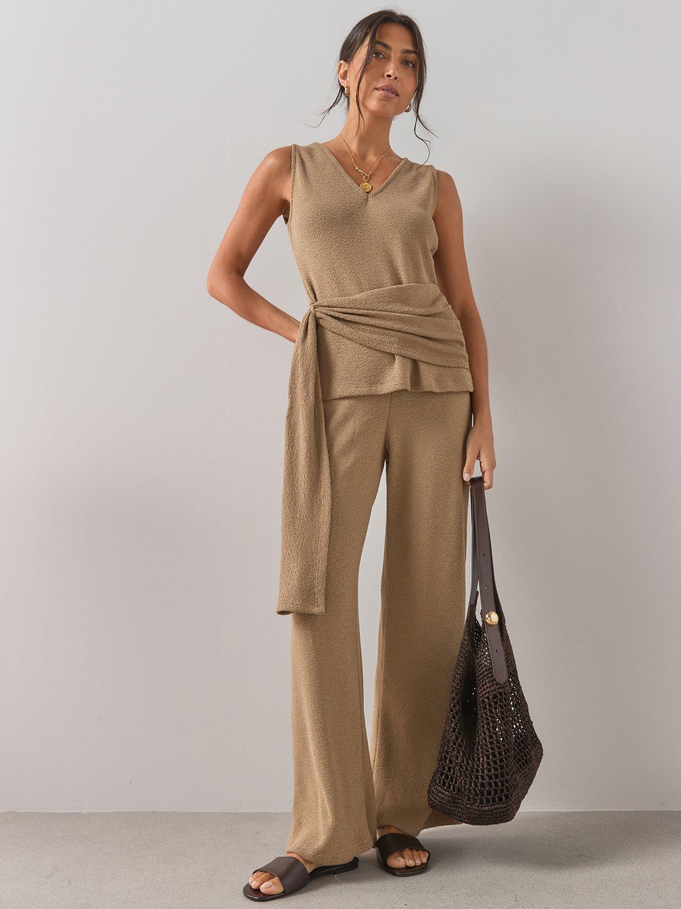 Image 1 of 6 of The Very Collection Textured Wide Leg Co-ord Trousers- Neutral