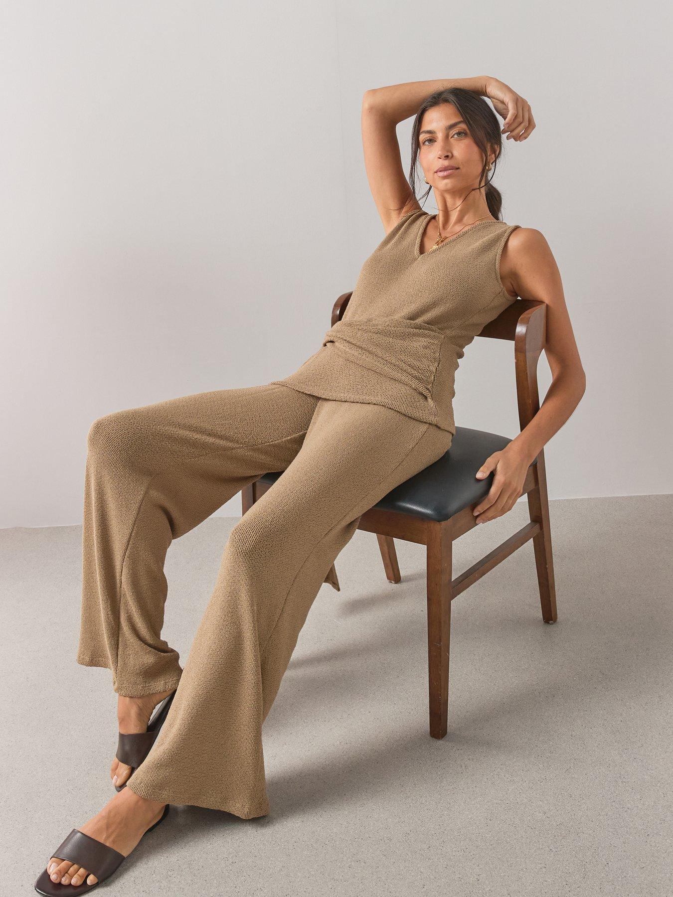 Image 5 of 6 of The Very Collection Textured Wide Leg Co-ord Trousers- Neutral
