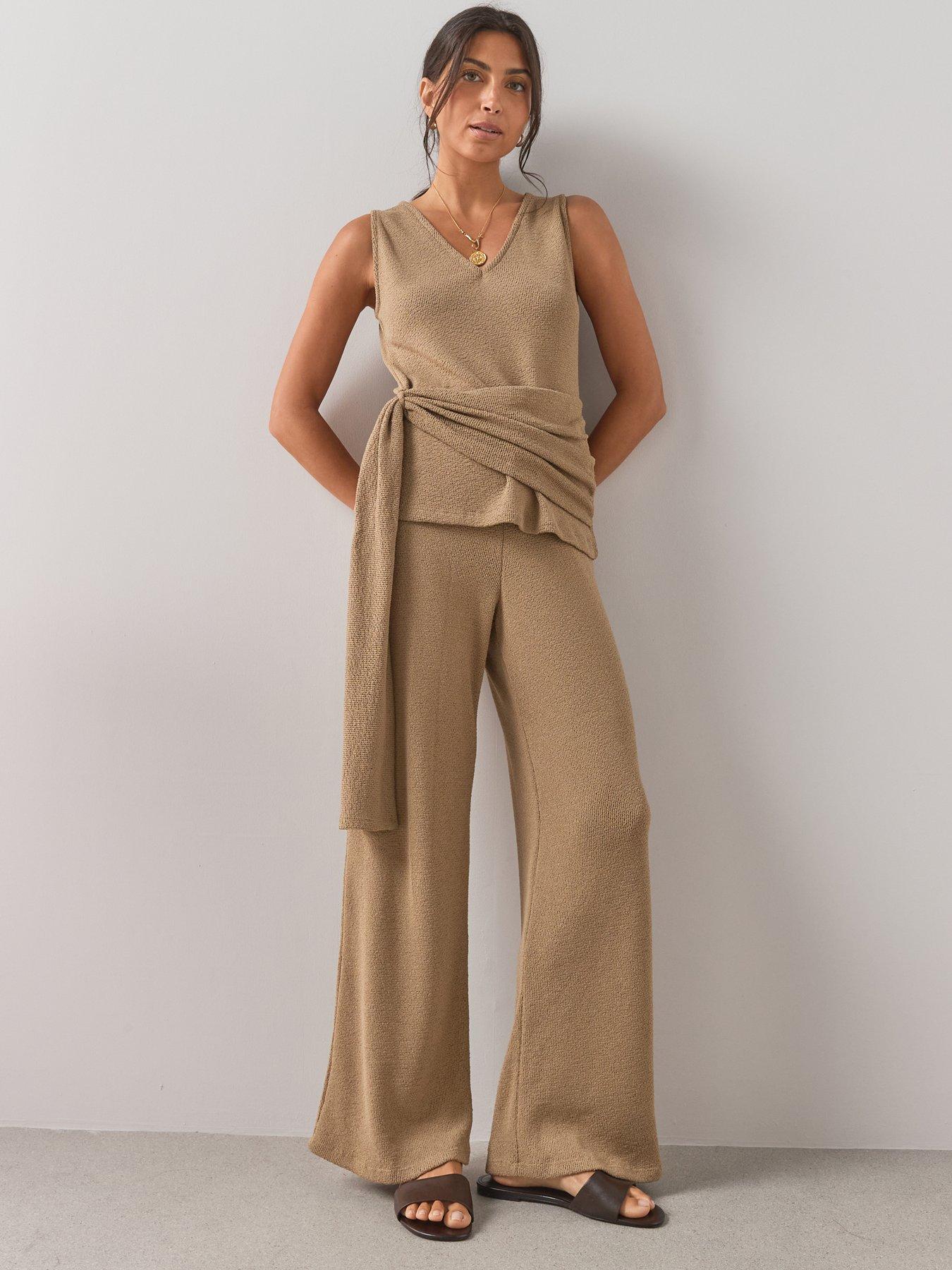 Image 6 of 6 of The Very Collection Textured Wide Leg Co-ord Trousers- Neutral