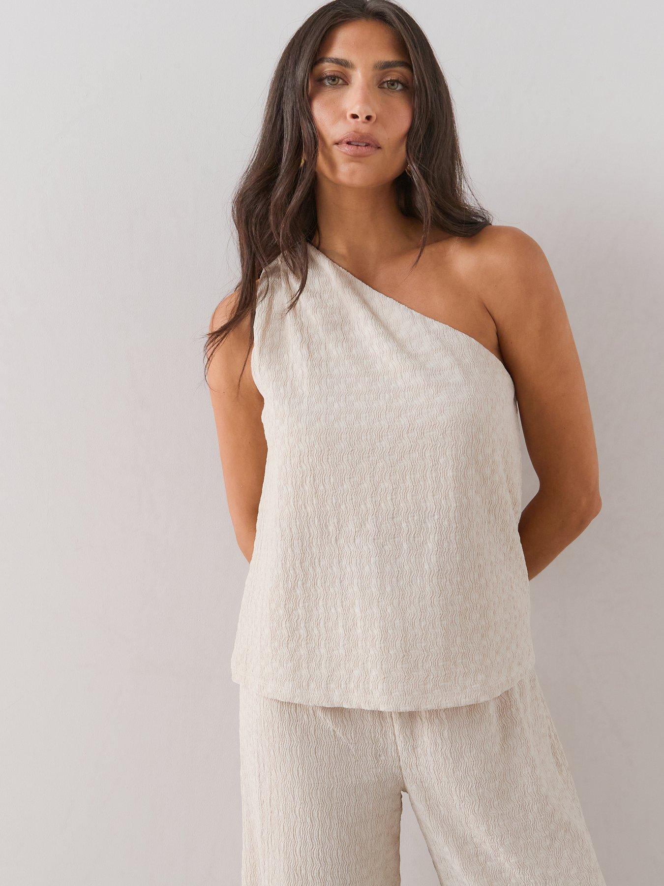 Image 1 of 7 of The Very Collection One Shoulder Textured Top - Cream