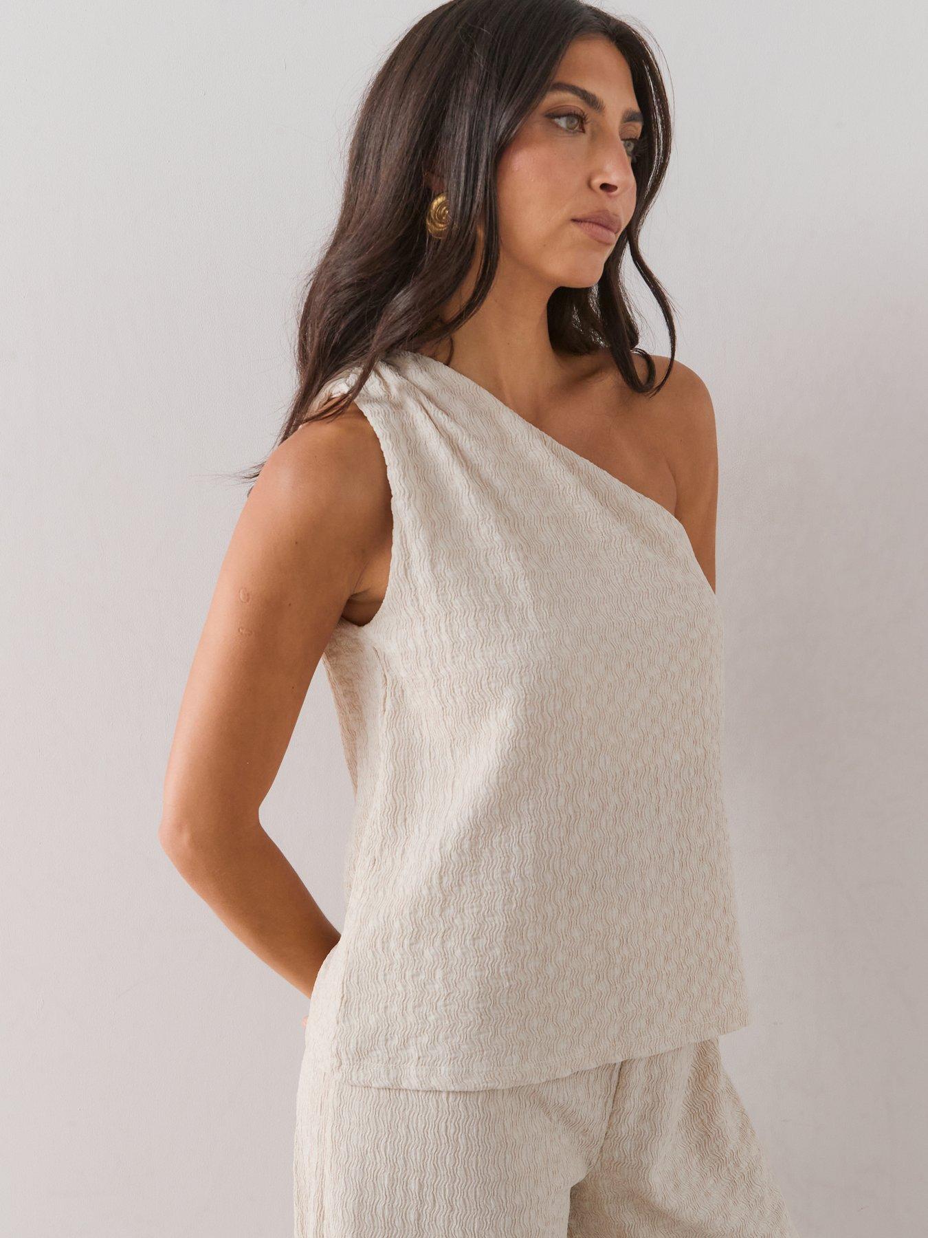 Image 5 of 7 of The Very Collection One Shoulder Textured Top - Cream