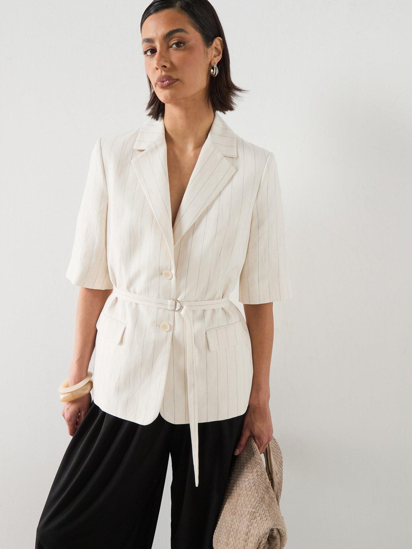 Mango Linen Suit Jacket With Belt - Ecru