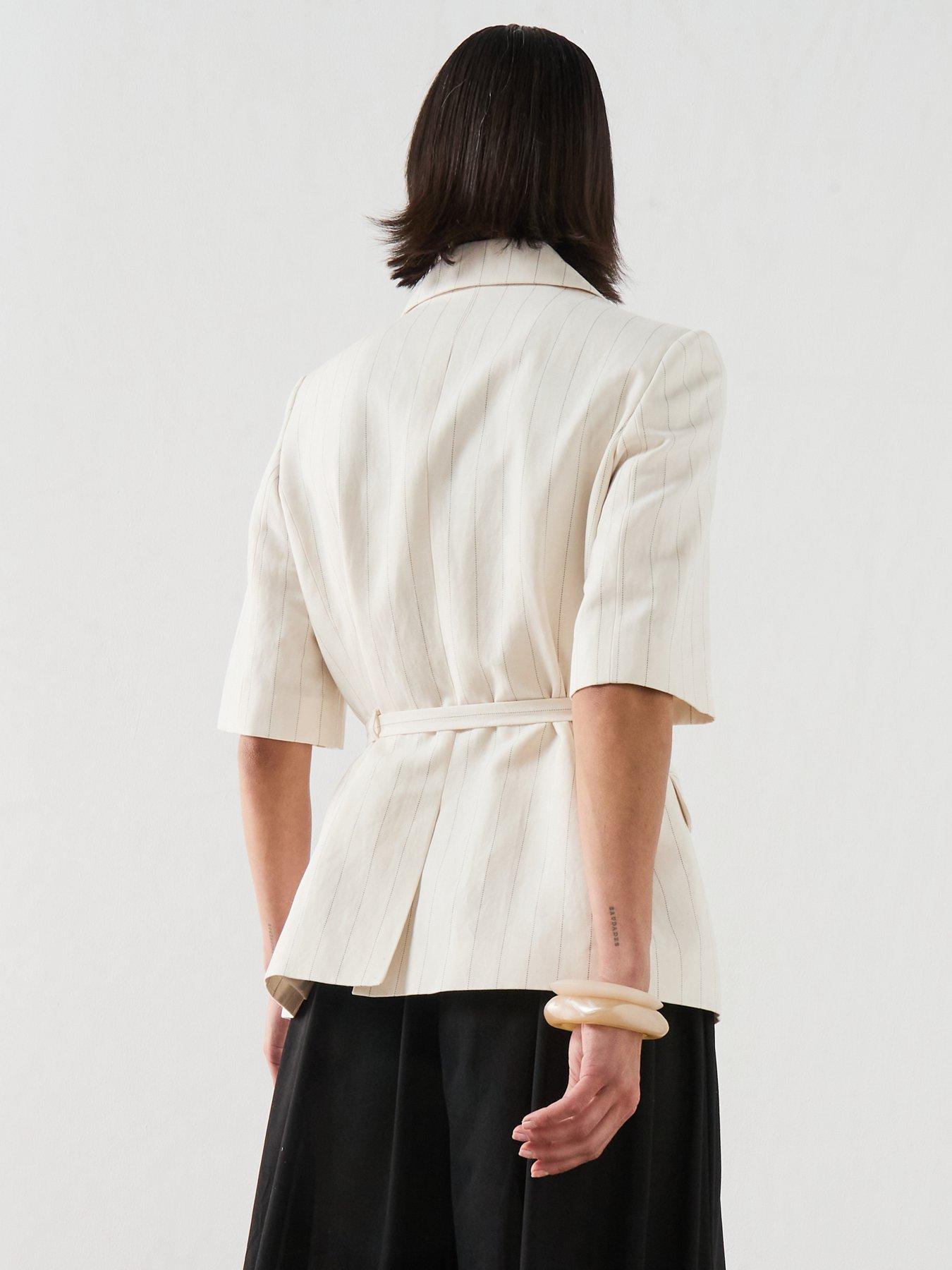 Image 2 of 6 of Mango Linen Suit Jacket With Belt - Ecru