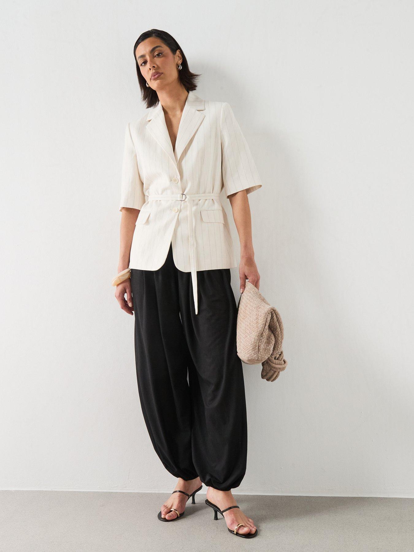 Image 3 of 6 of Mango Linen Suit Jacket With Belt - Ecru