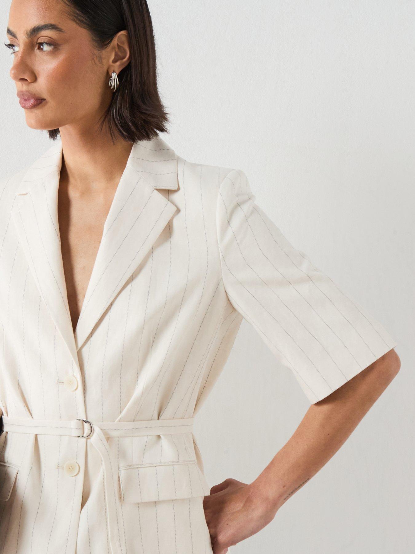 Image 4 of 6 of Mango Linen Suit Jacket With Belt - Ecru