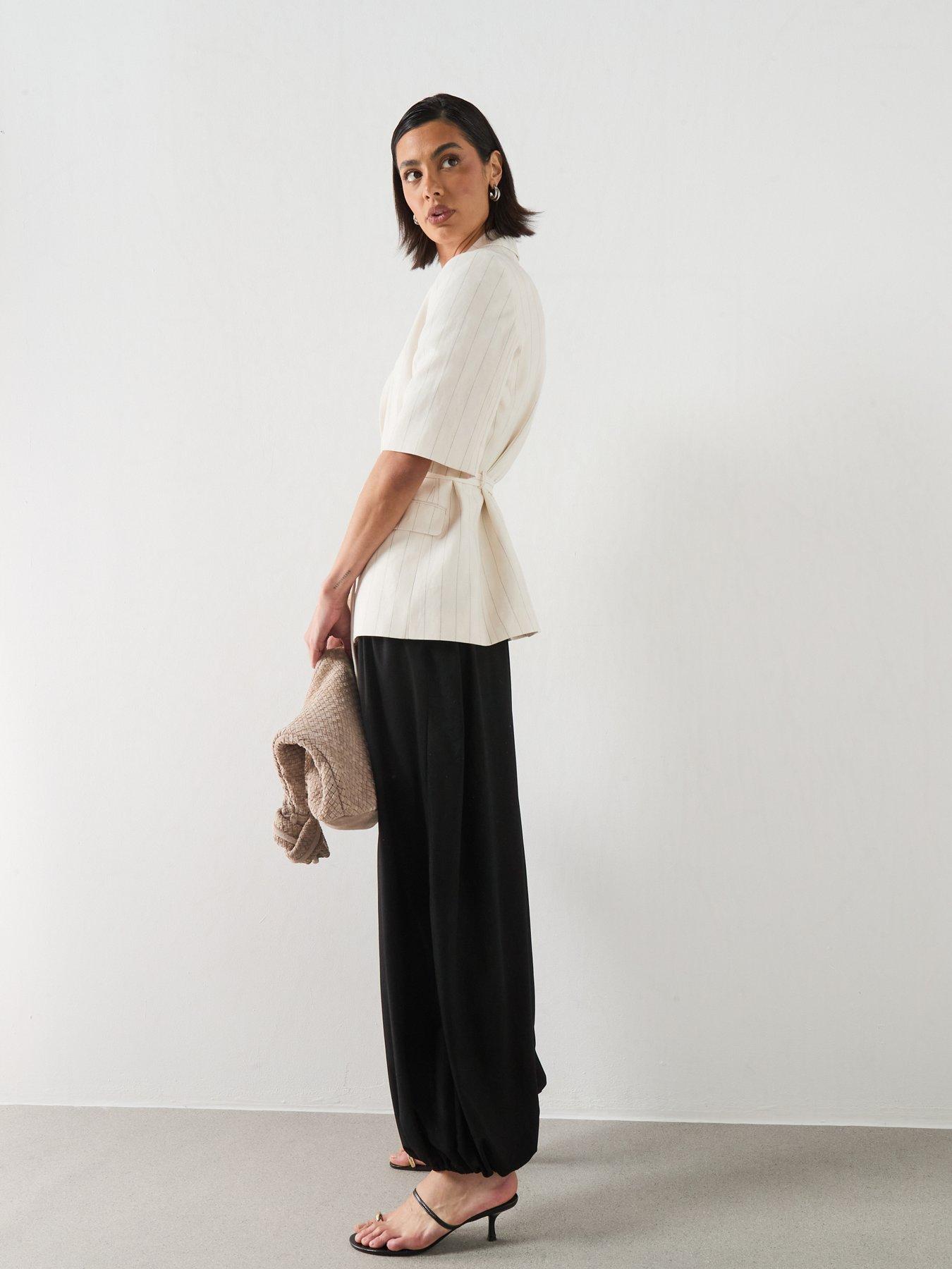Image 5 of 6 of Mango Linen Suit Jacket With Belt - Ecru