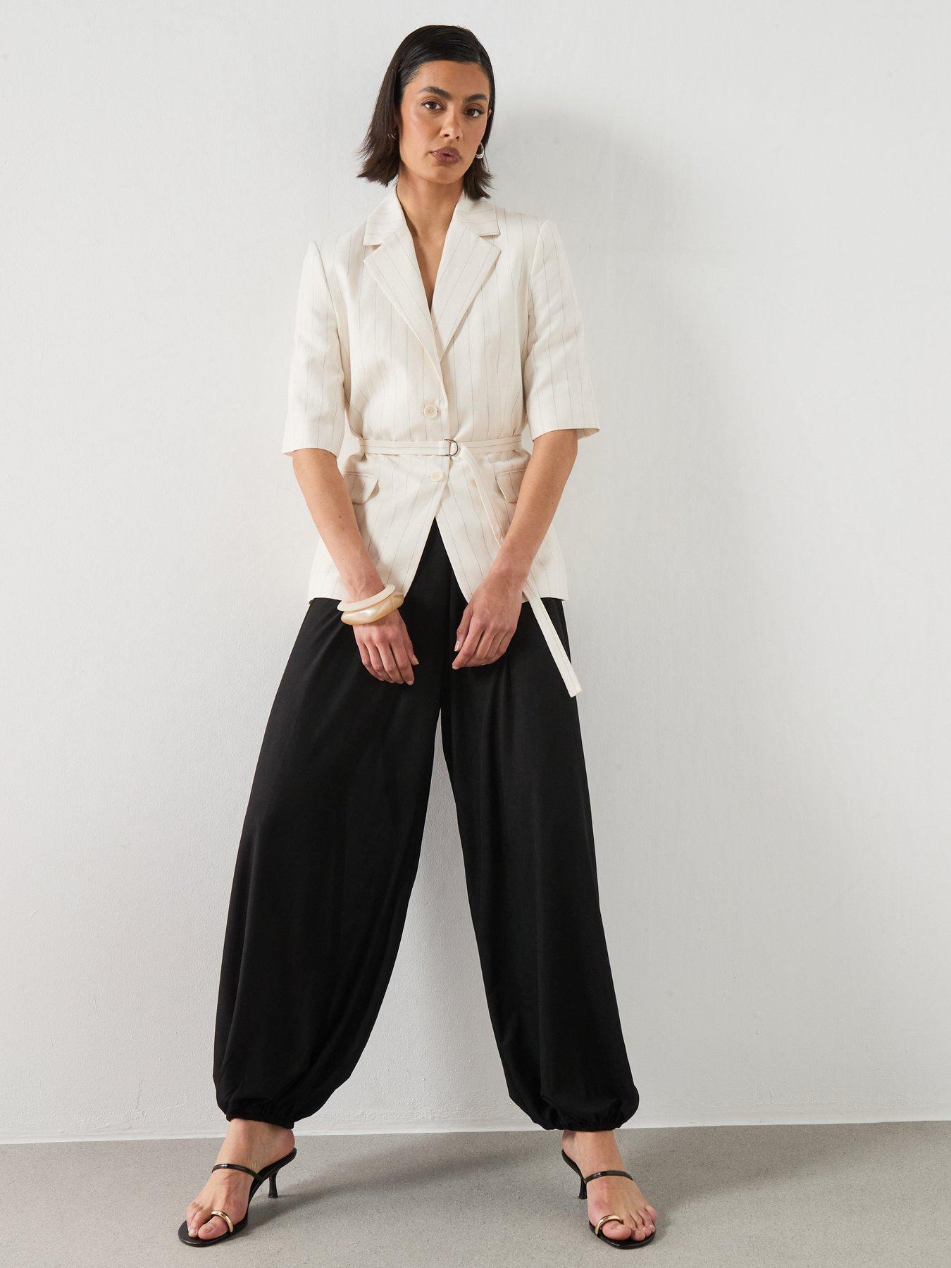 Image 6 of 6 of Mango Linen Suit Jacket With Belt - Ecru