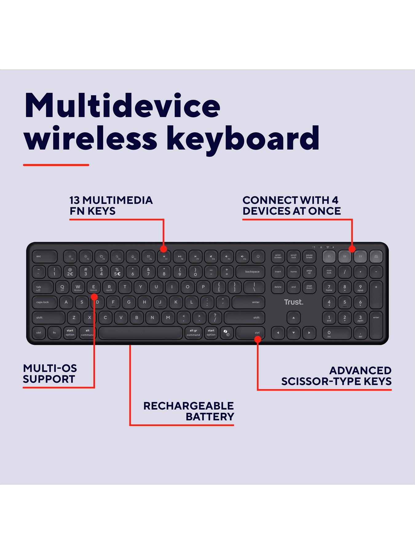 Image 2 of 8 of Trust Trust Vaiya Multi-Device Wireless Keyboard for PC/ Laptop - UK Layout, Black