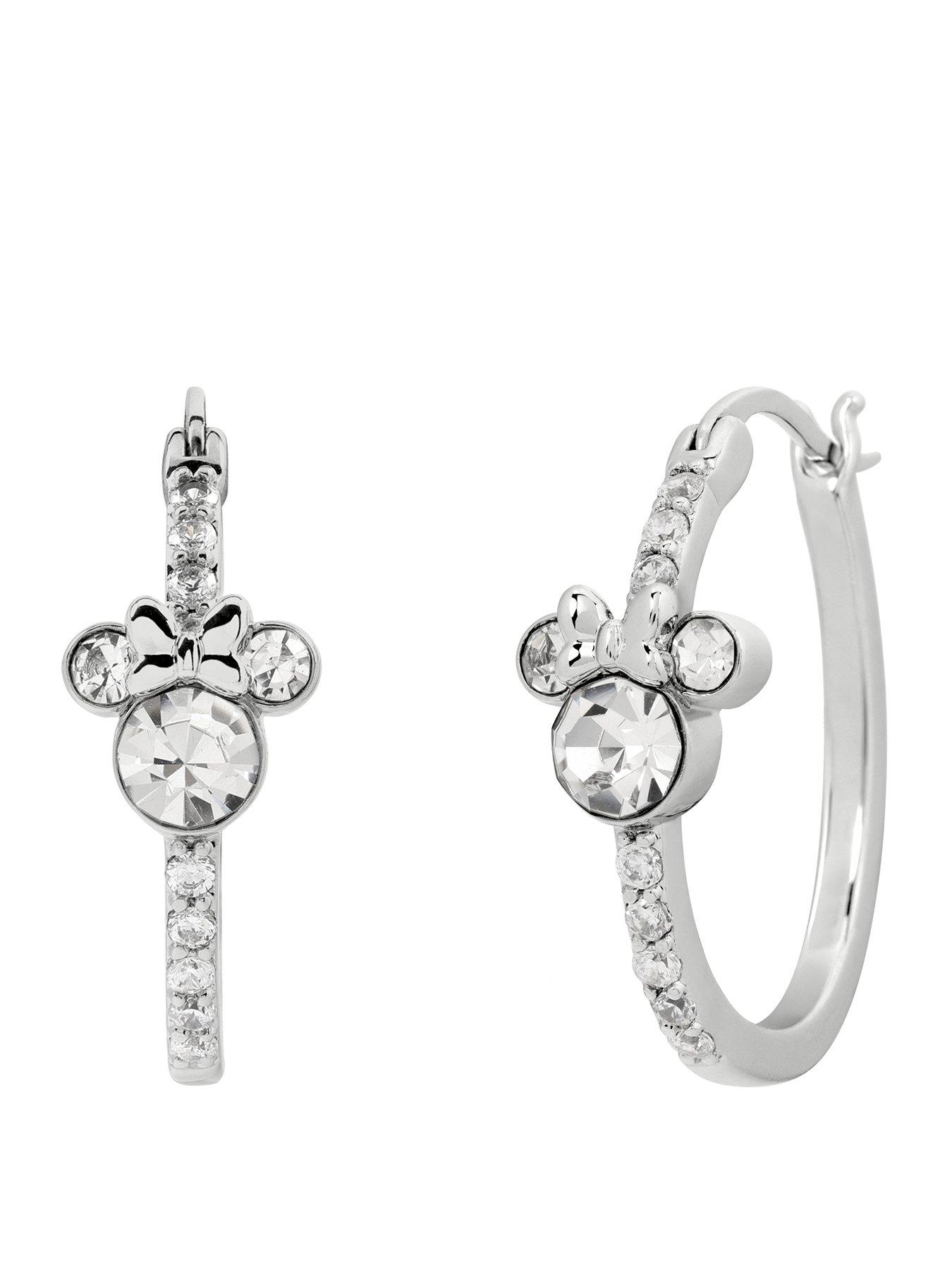 Image 1 of 4 of Minnie Mouse Plated Stone Set Hoop Earrings - Silver
