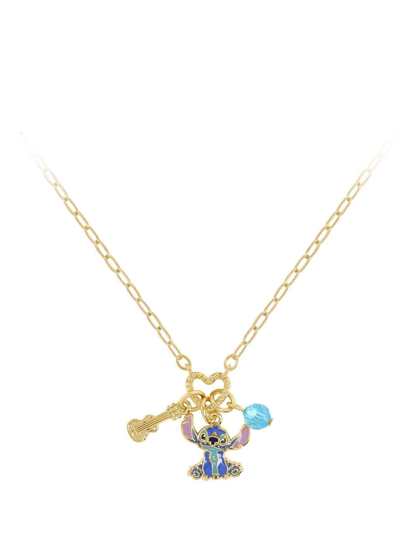 Image 1 of 3 of Disney Stitch Charm Necklace With Stones - Gold