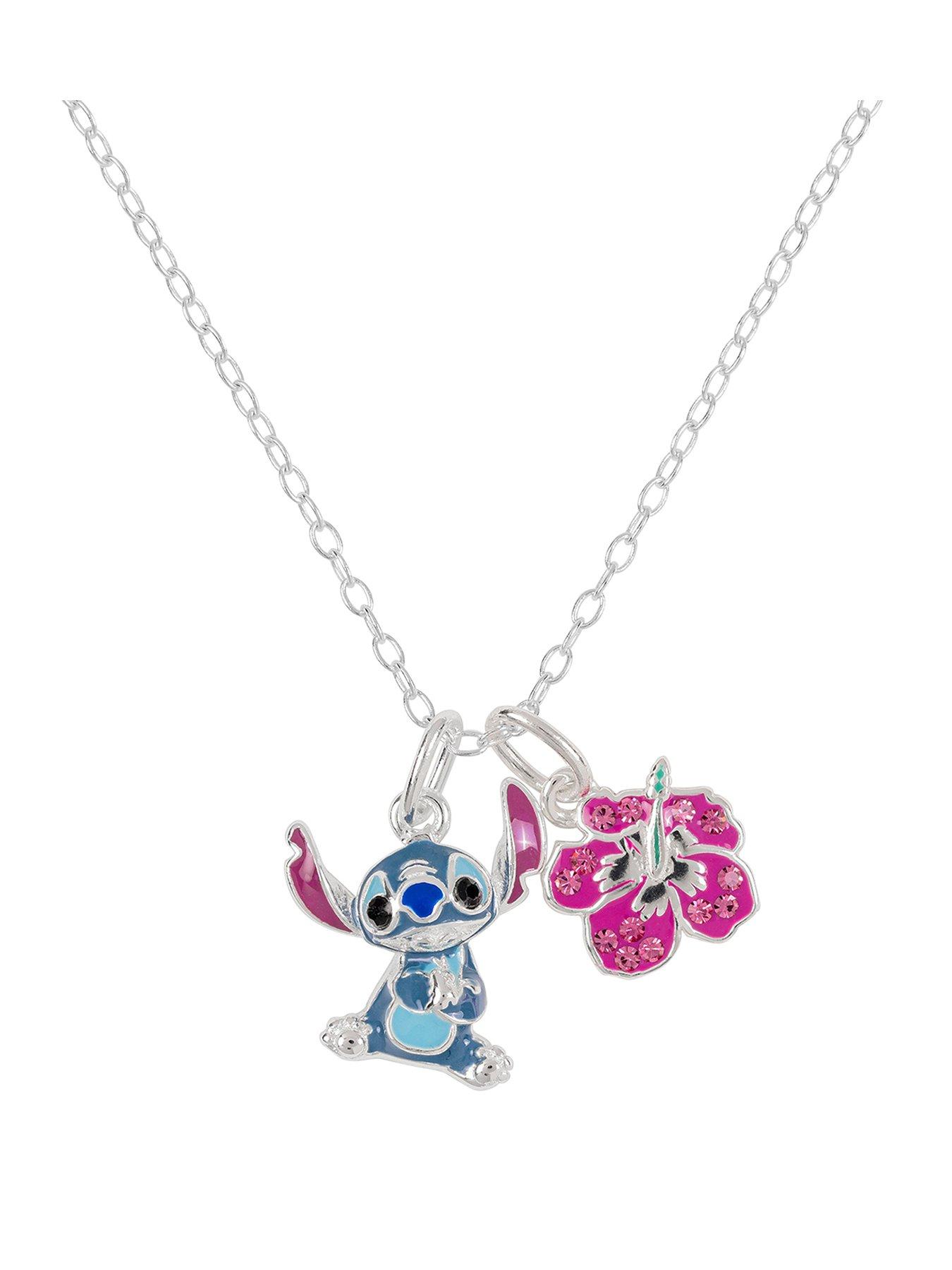 disney-sterling-silver-925-18-stitch-and-flower-charm-necklace-multi