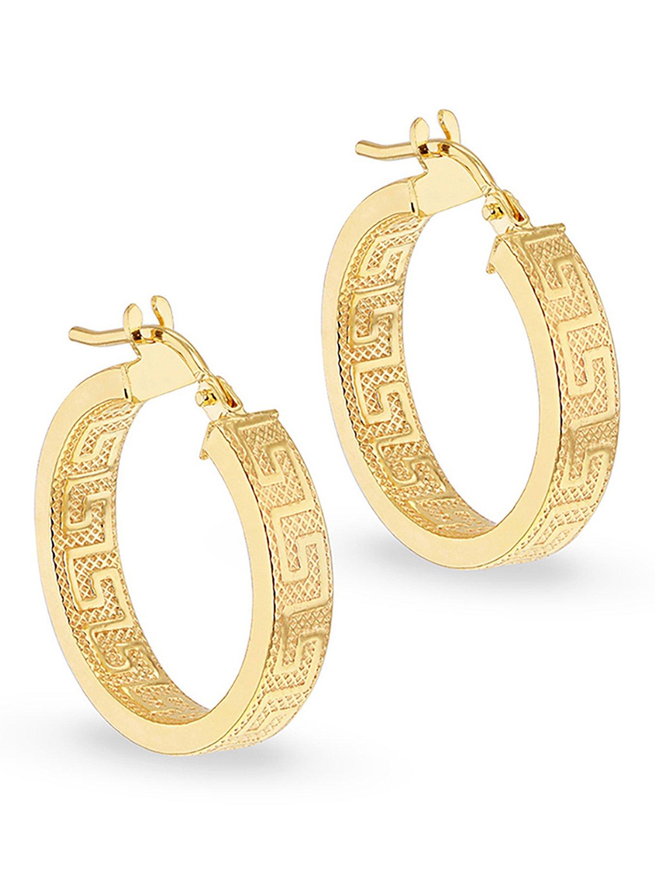Image 1 of 3 of The Love Collection 9Ct Yellow Gold 20mm Greek Pattern Hoop Earrings