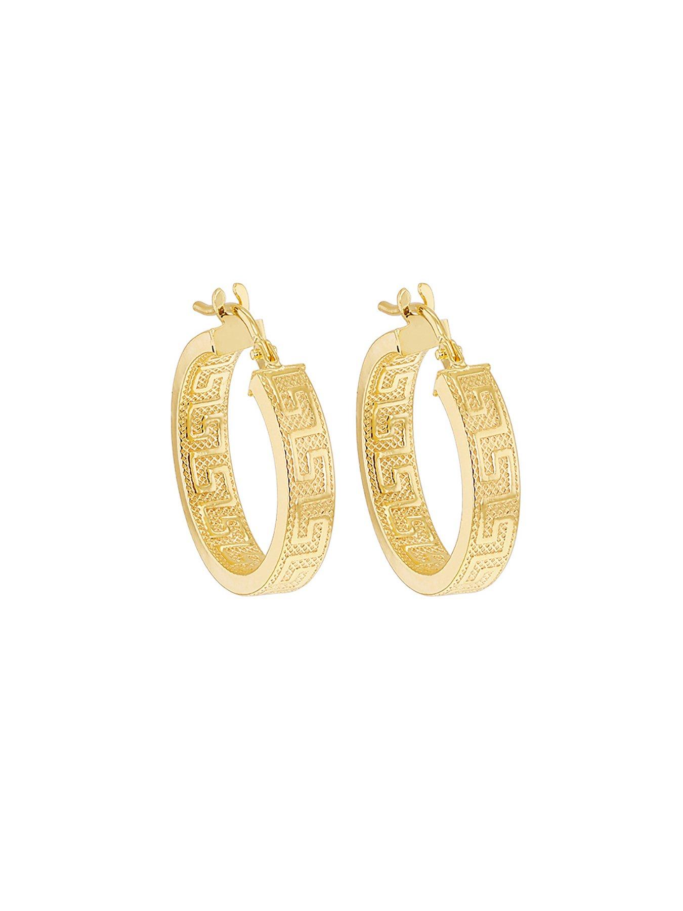 Image 2 of 3 of The Love Collection 9Ct Yellow Gold 20mm Greek Pattern Hoop Earrings