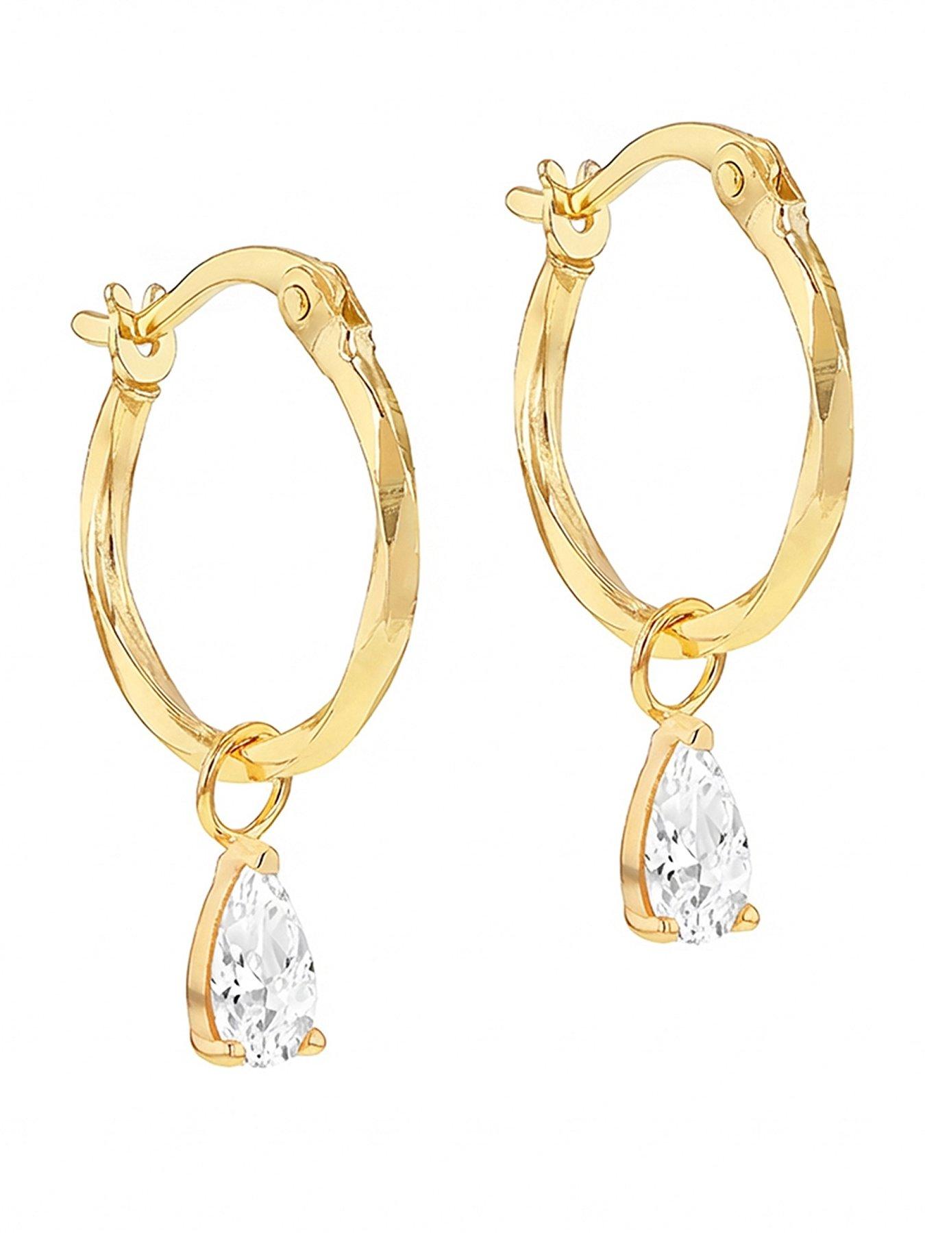 Image 1 of 5 of The Love Collection 9ct Yellow Gold 6mm x 4mm Pear CZ Diamond Cut Creole Hoop Earring