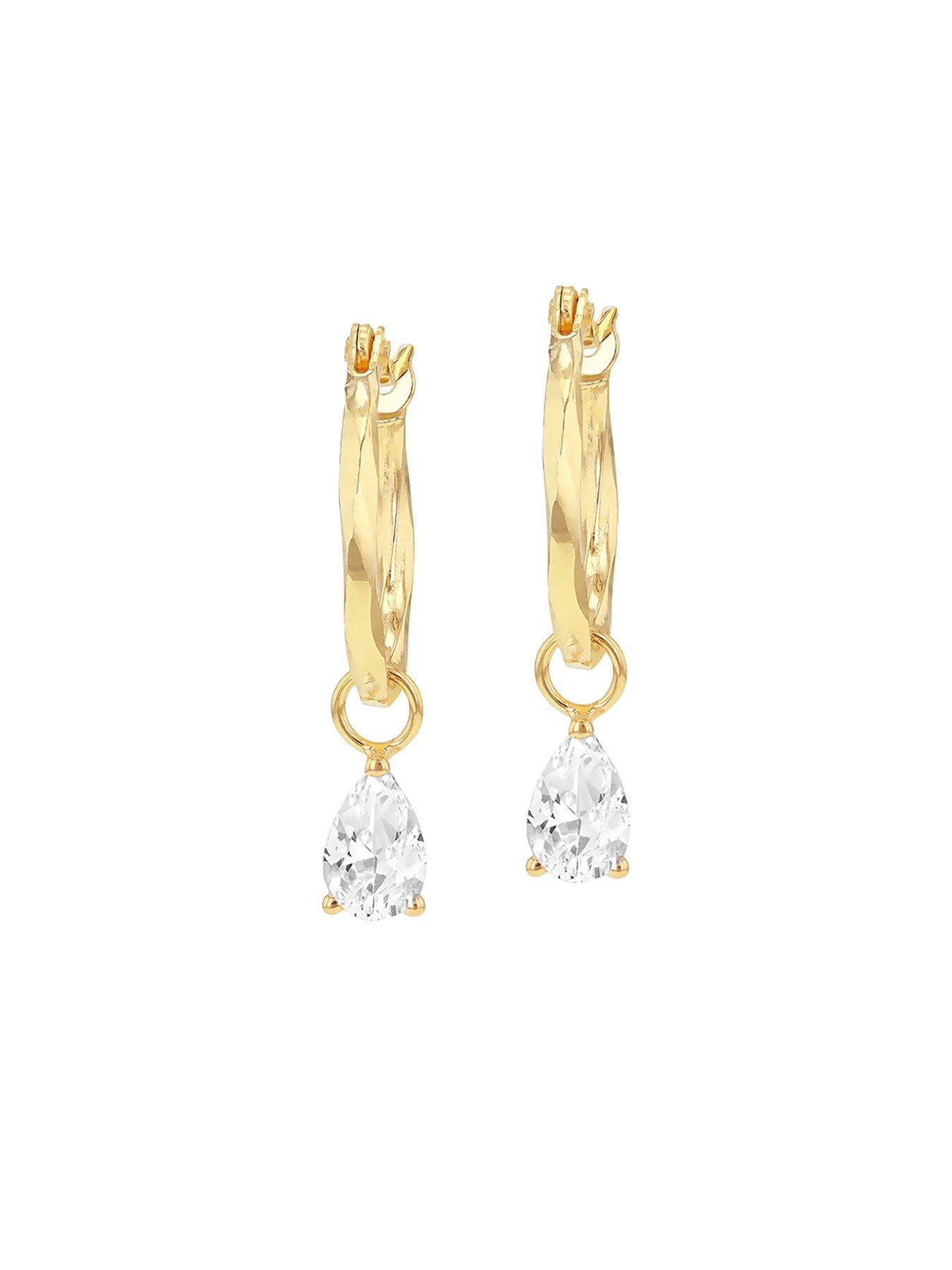Image 2 of 5 of The Love Collection 9ct Yellow Gold 6mm x 4mm Pear CZ Diamond Cut Creole Hoop Earring