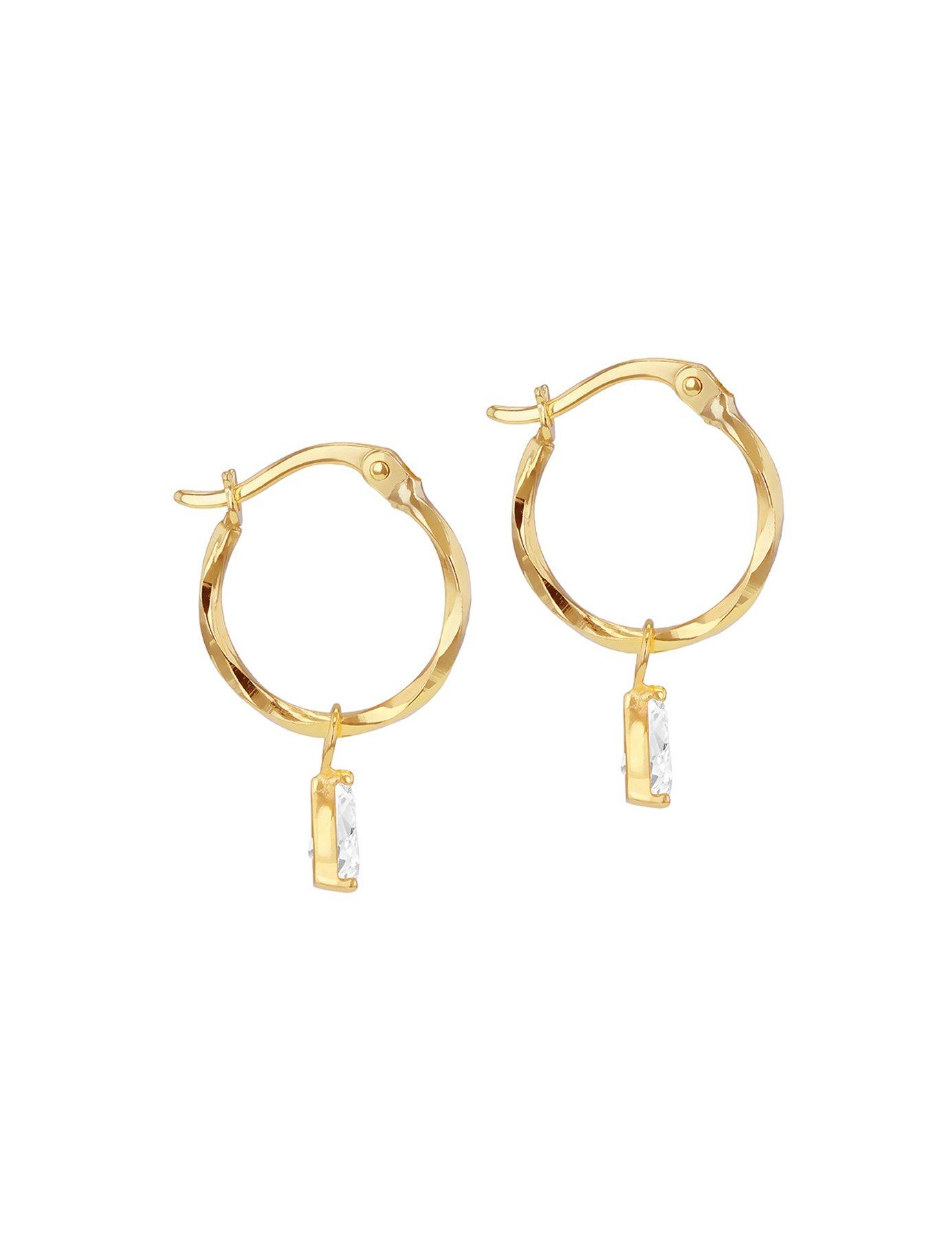 Image 3 of 5 of The Love Collection 9ct Yellow Gold 6mm x 4mm Pear CZ Diamond Cut Creole Hoop Earring