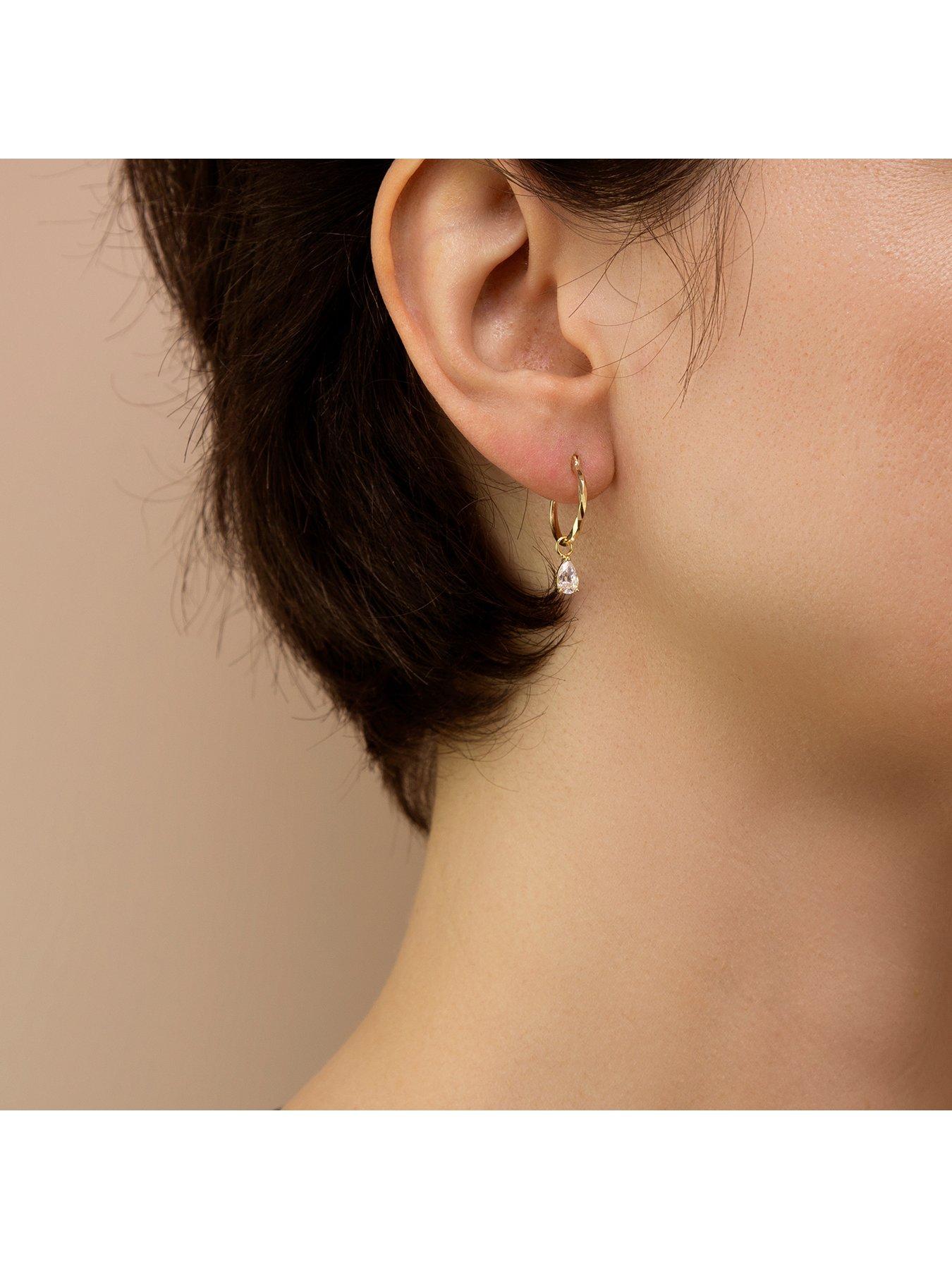 Image 4 of 5 of The Love Collection 9ct Yellow Gold 6mm x 4mm Pear CZ Diamond Cut Creole Hoop Earring