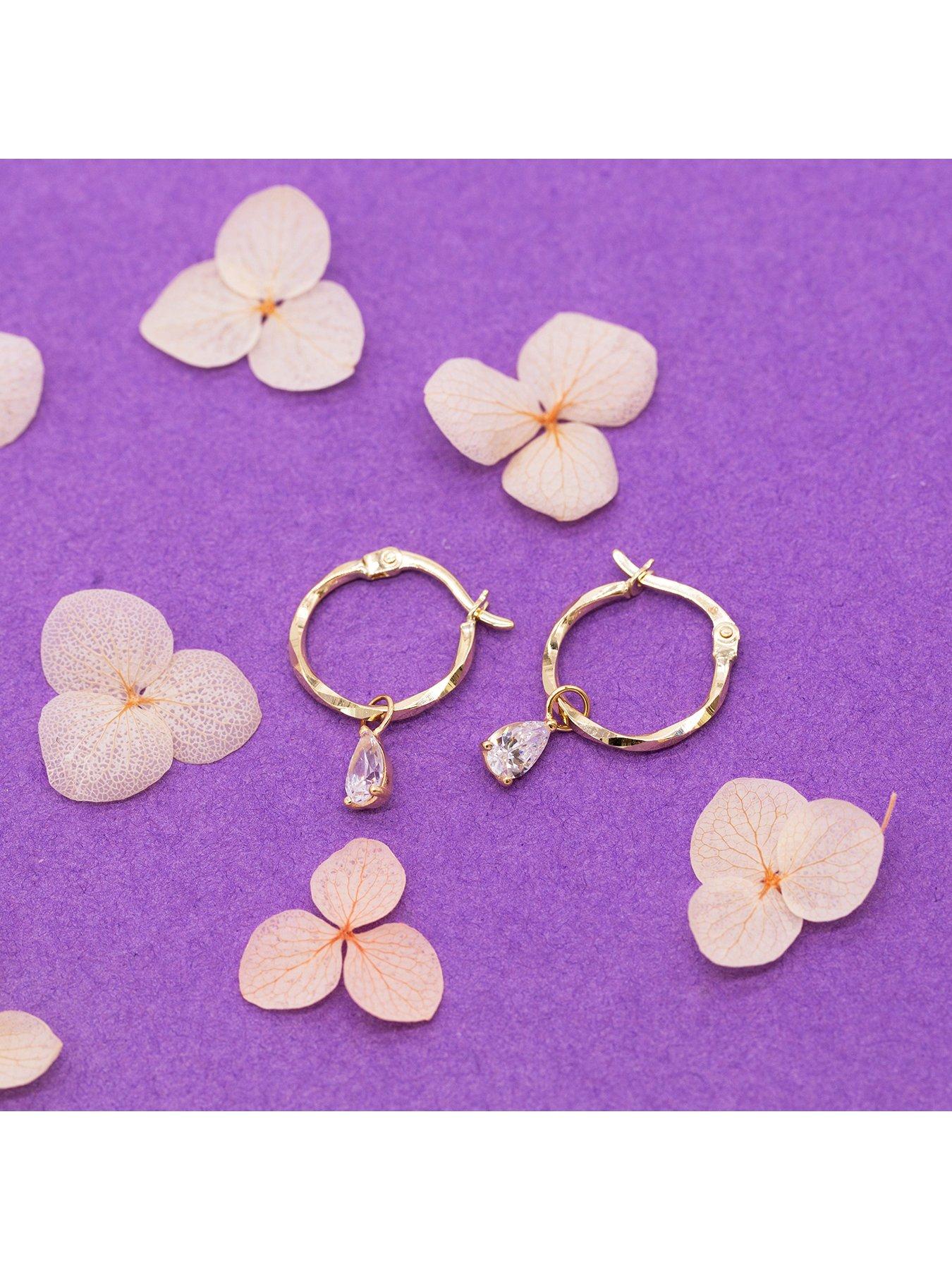 Image 5 of 5 of The Love Collection 9ct Yellow Gold 6mm x 4mm Pear CZ Diamond Cut Creole Hoop Earring