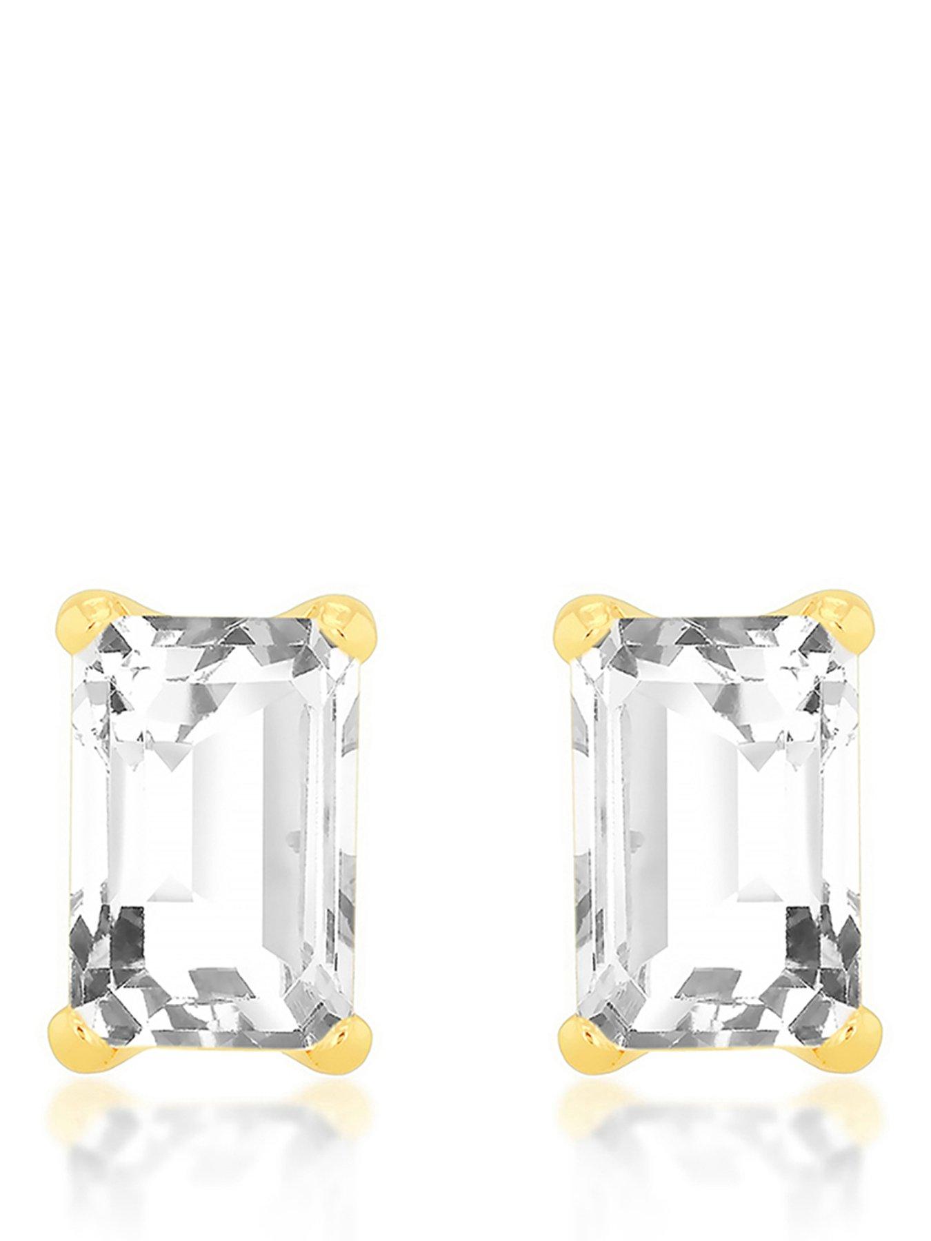 Image 1 of 4 of The Love Collection 9ct Yellow Gold 4mm x 6mm  Rectangle CZ Stud Earring