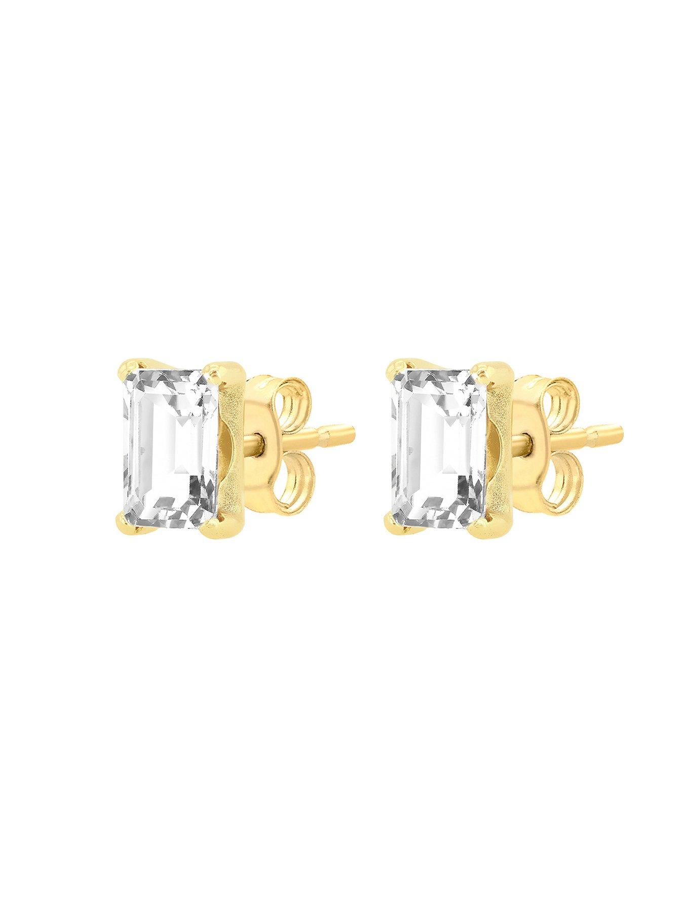 Image 2 of 4 of The Love Collection 9ct Yellow Gold 4mm x 6mm  Rectangle CZ Stud Earring