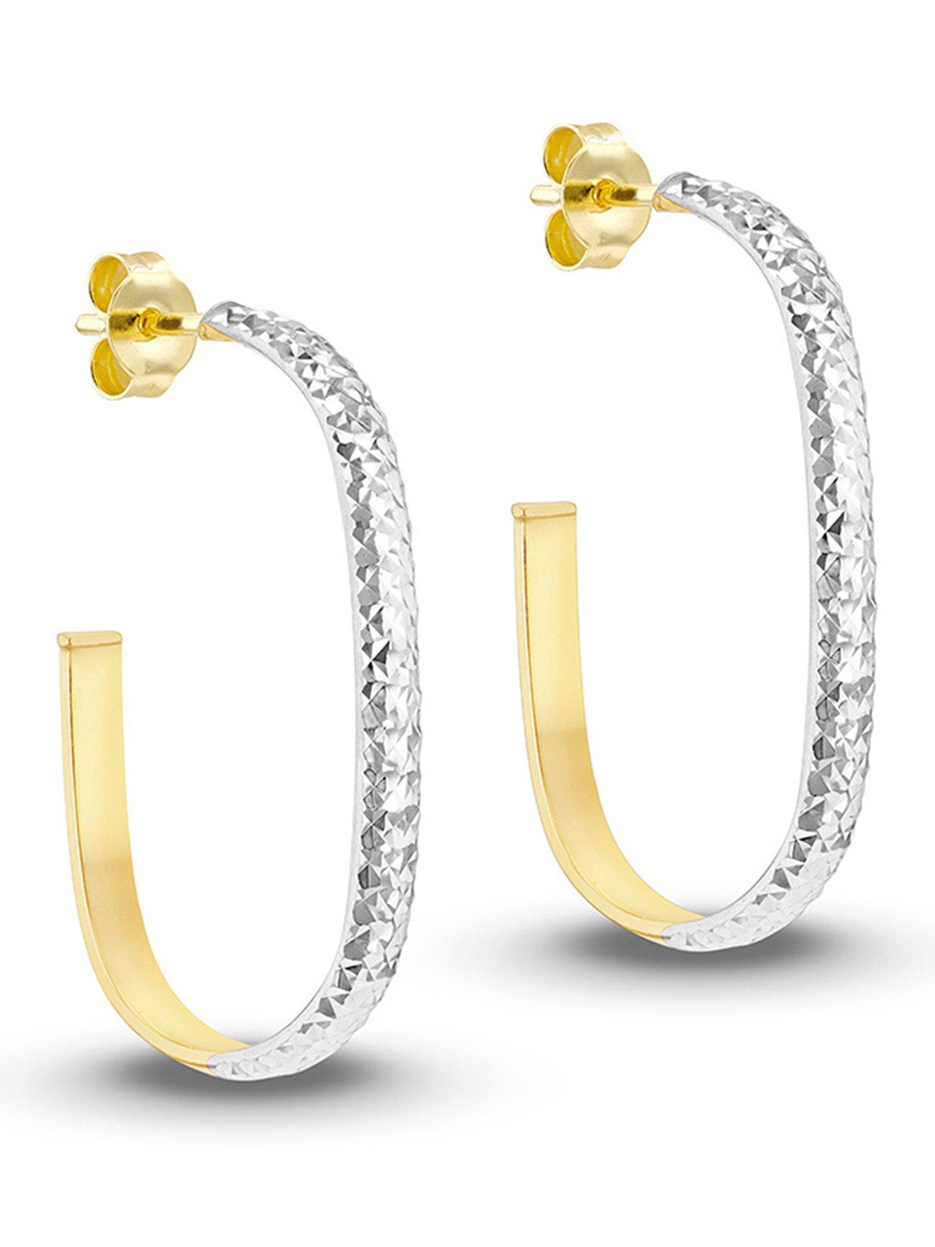 The Love Collection 9CT 2-Colour Gold Diamond Cut Half Hoop Earrings