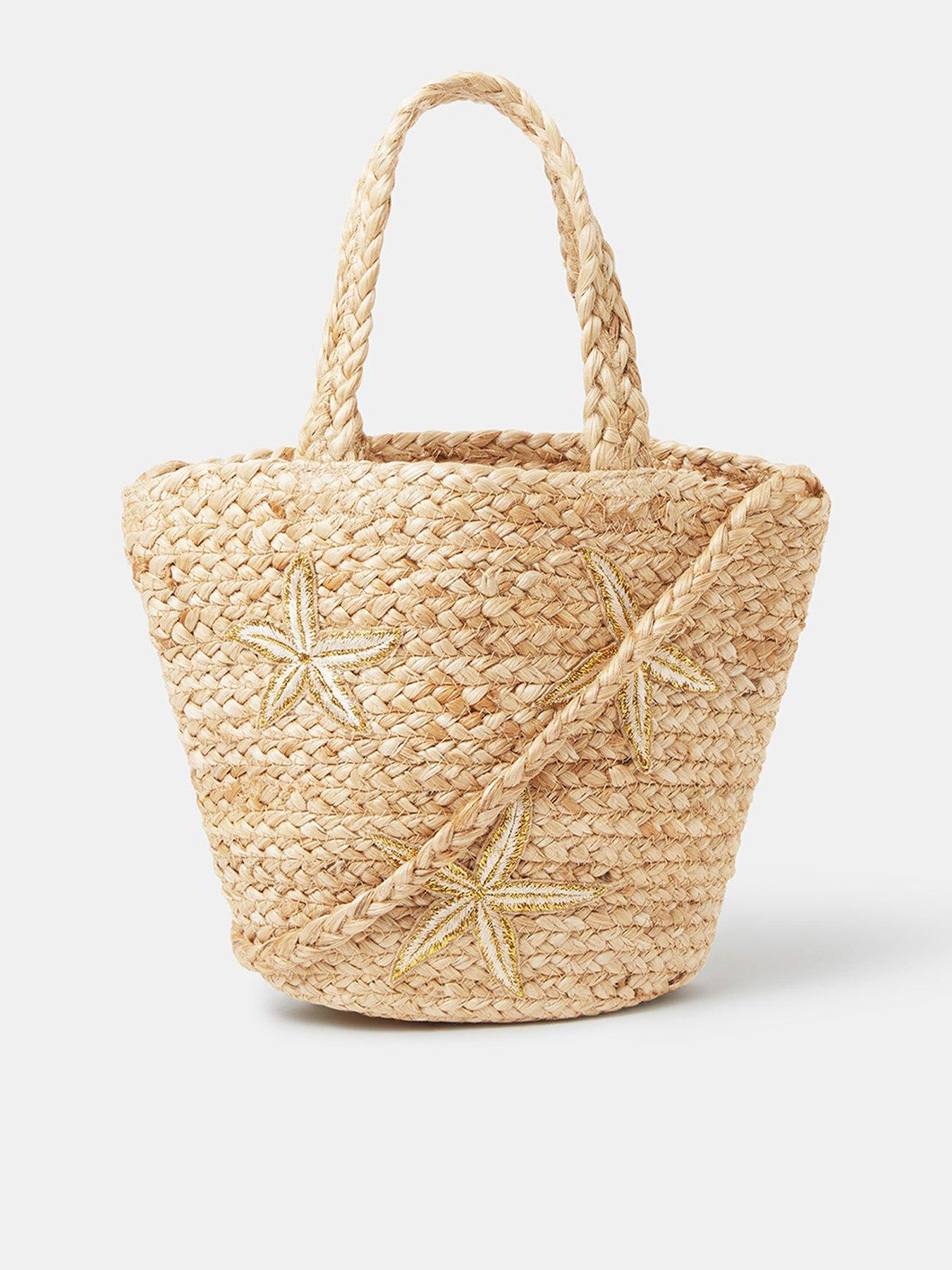 Image 1 of 4 of Accessorize Embroidered Starfish Raffia Bag