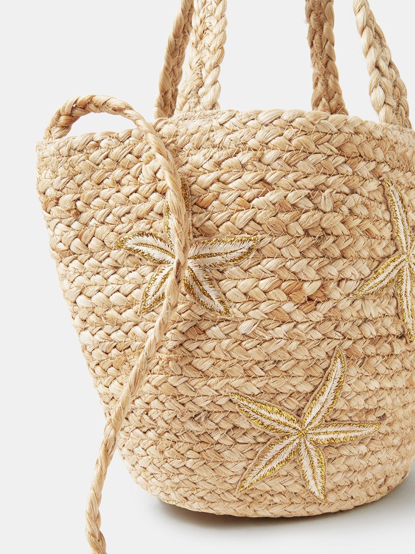 Image 3 of 4 of Accessorize Embroidered Starfish Raffia Bag