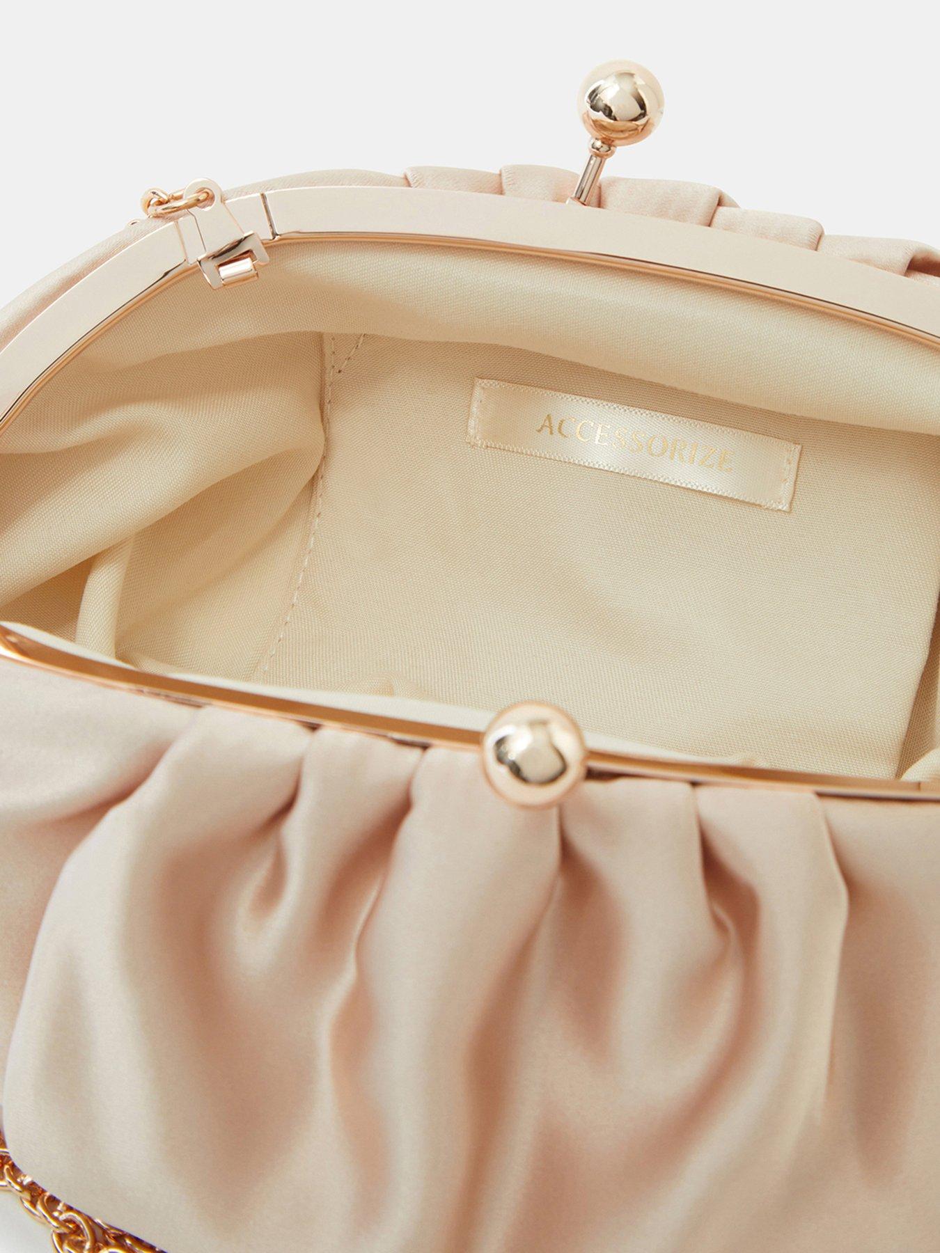 Image 4 of 5 of Accessorize Ruched Satin Clip Frame Clutch Bag