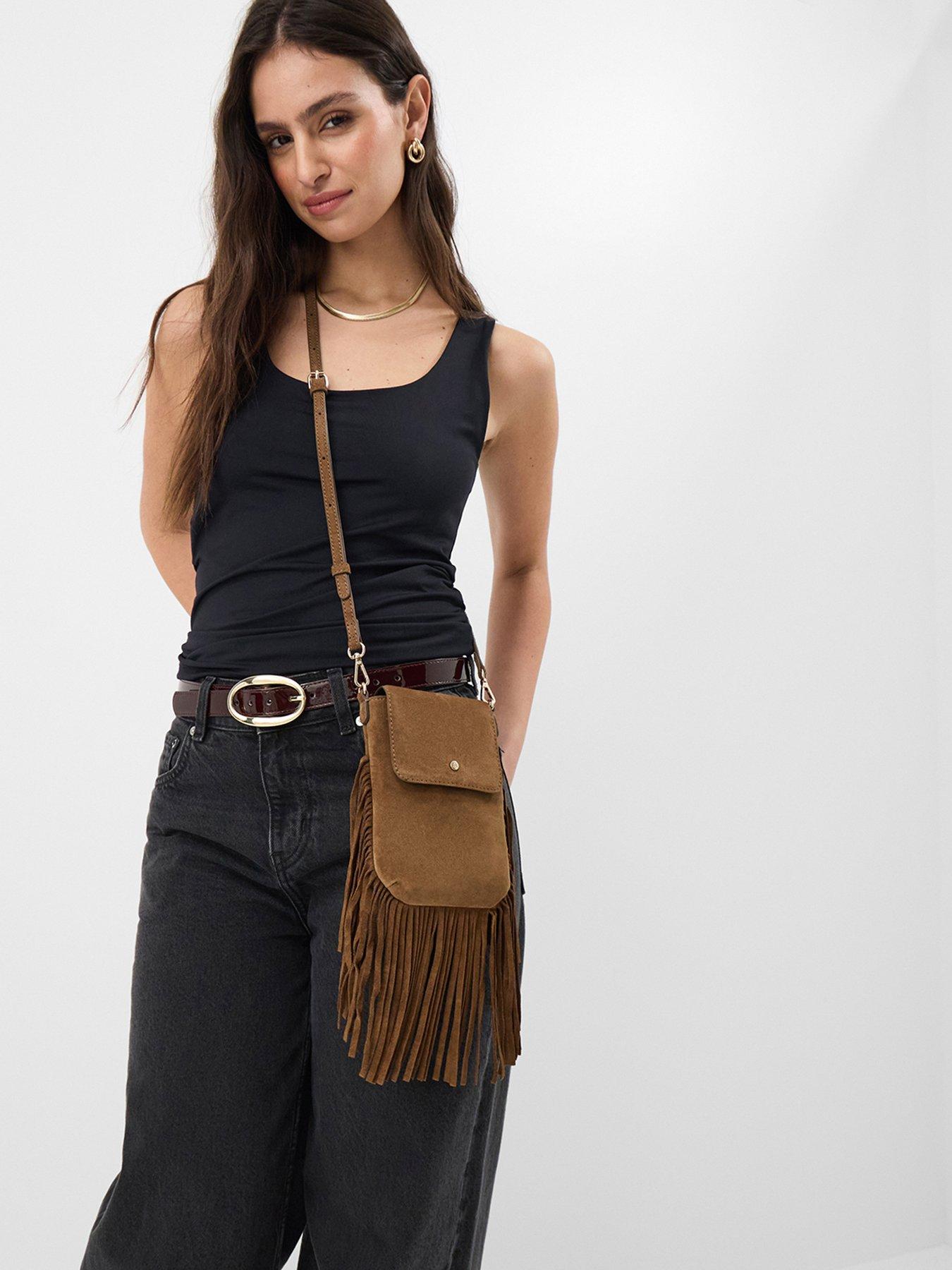 Image 2 of 5 of Accessorize Fringe Suede Phone Bag