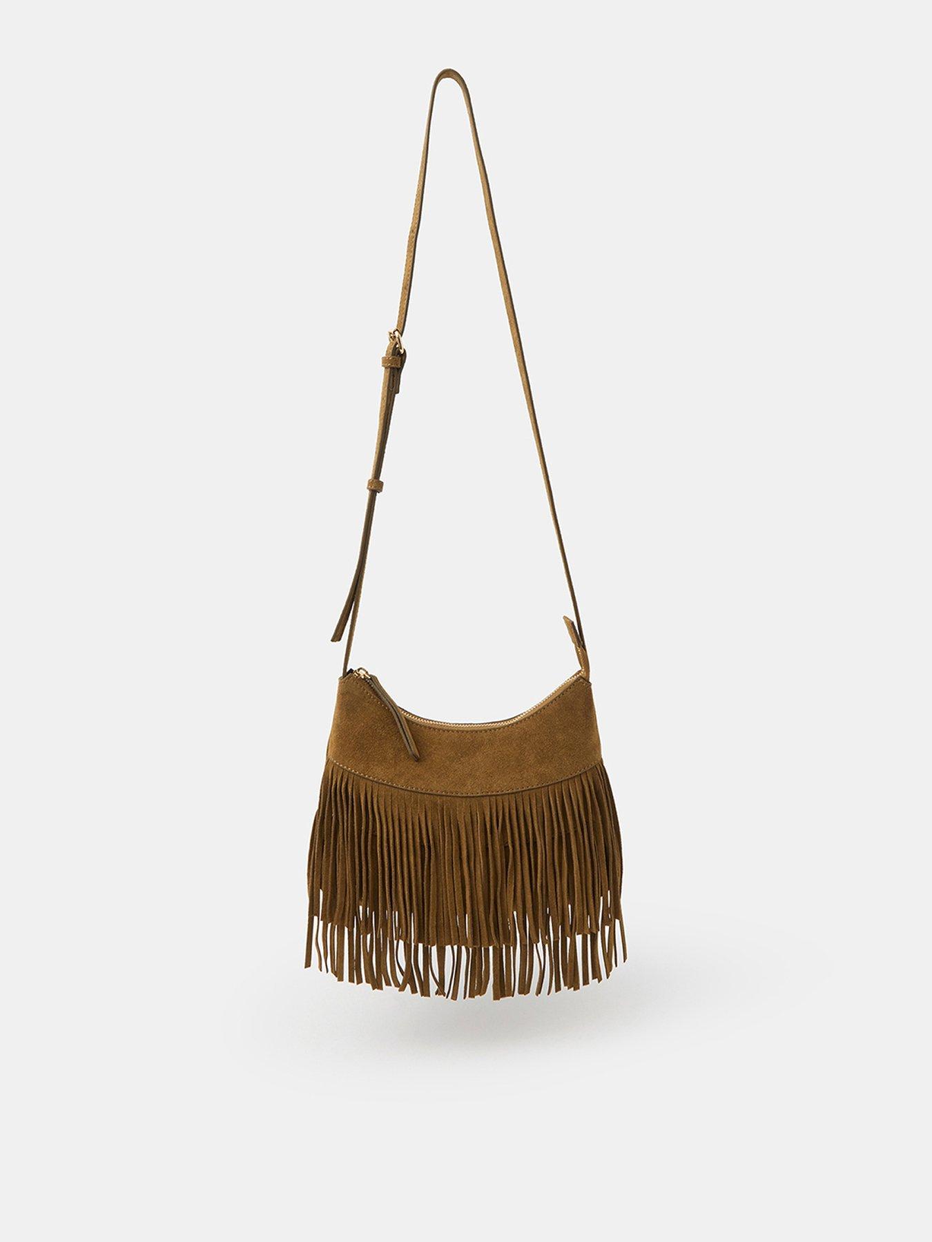 Accessorize Fringe Suede Crossbody Bag
